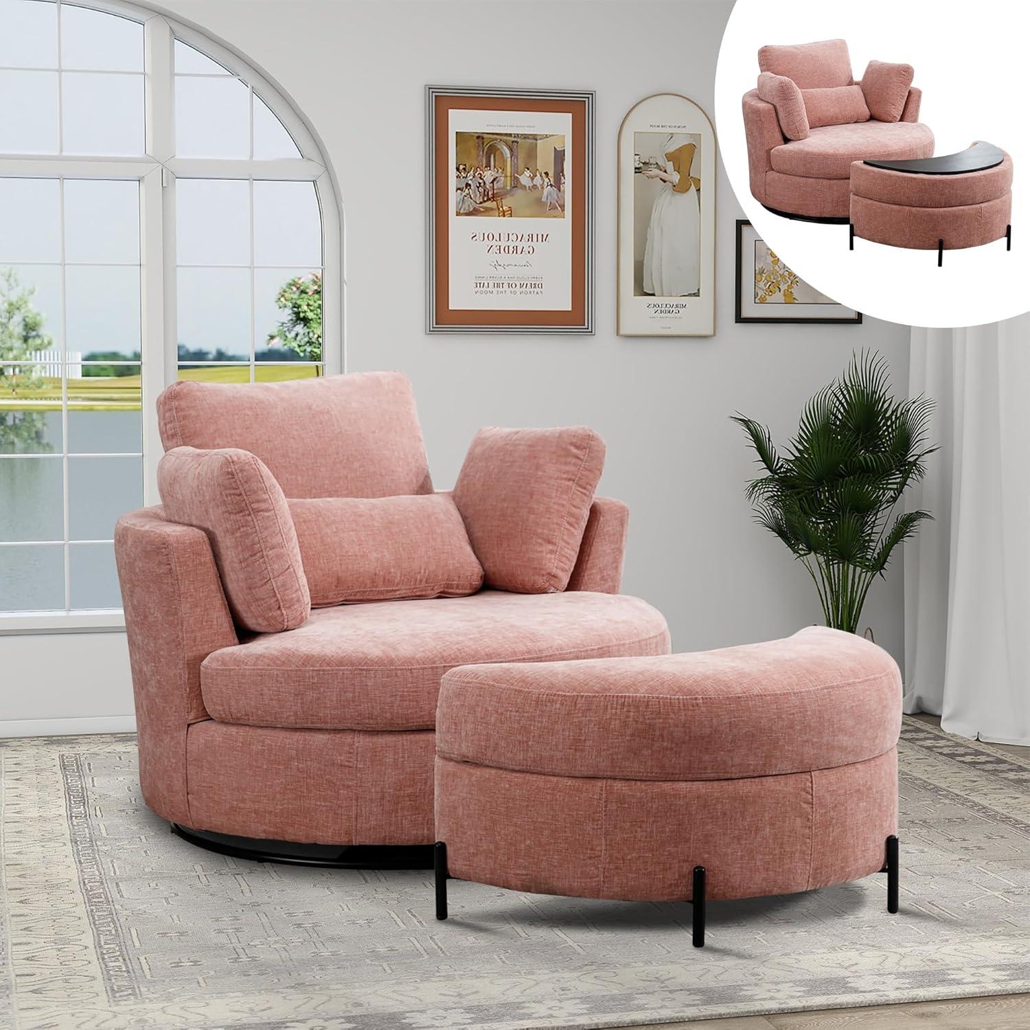 Kavonta Upholstered Swivel Barrel Chair with Ottoman