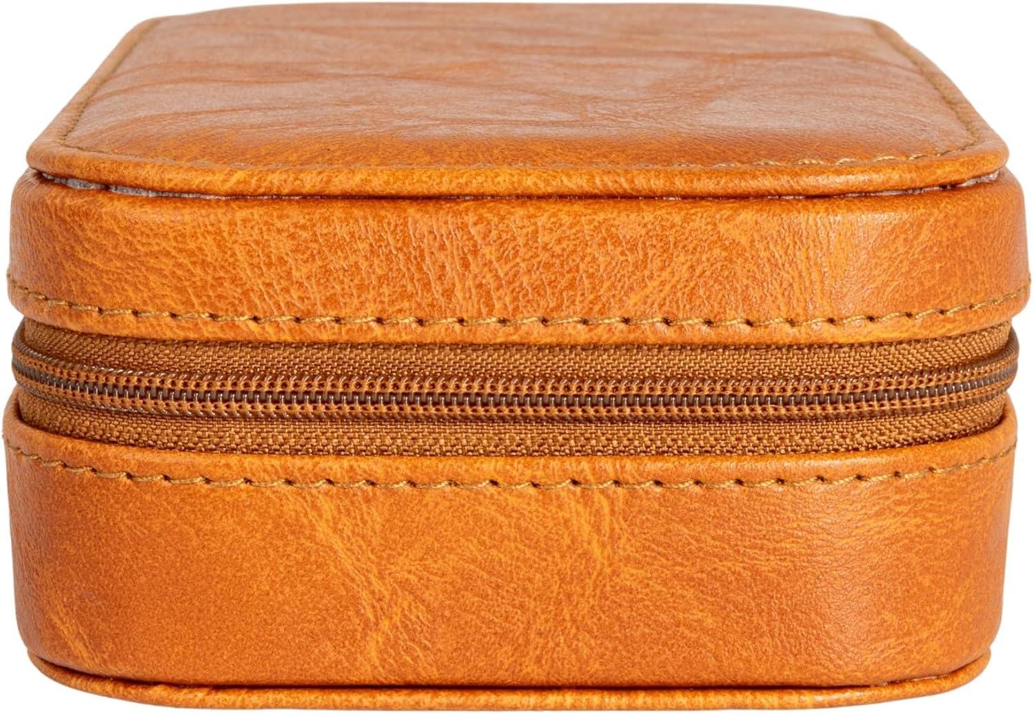 Household Essentials Vegan Leather Travel Jewelry Organizer Box Caramel: Rectangle Decorative Storage, 7.09" x 3.94" x 1.97"