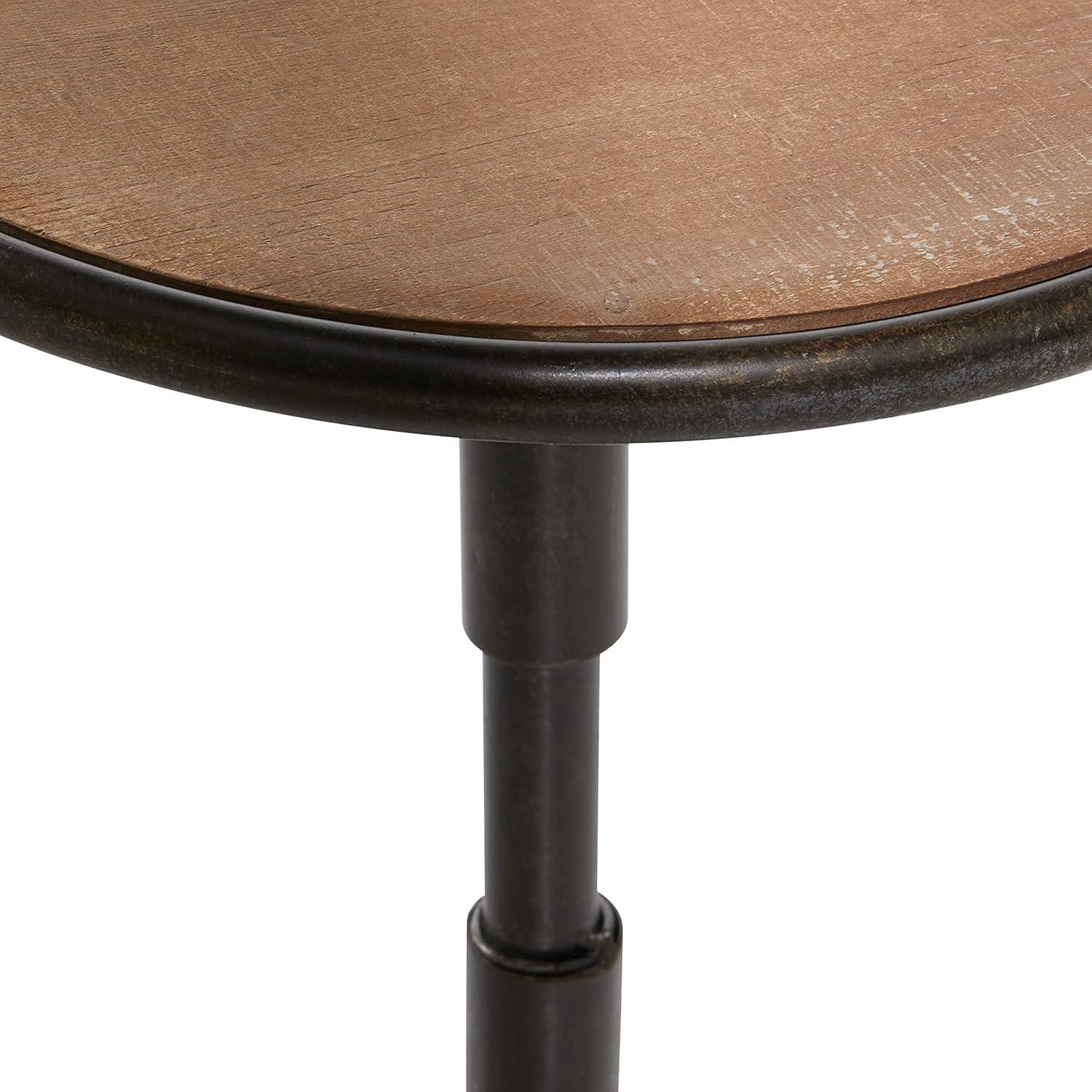 Olivia & May Industrial Wood Pedestal Accent Table Brown: Round Iron Base, No Assembly Required