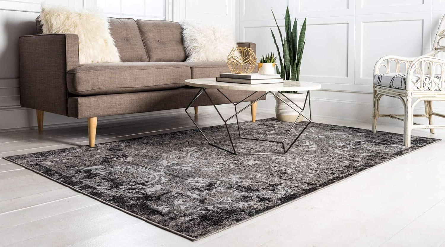 Gray Abstract Botanical 9' x 12' Outdoor Synthetic Area Rug