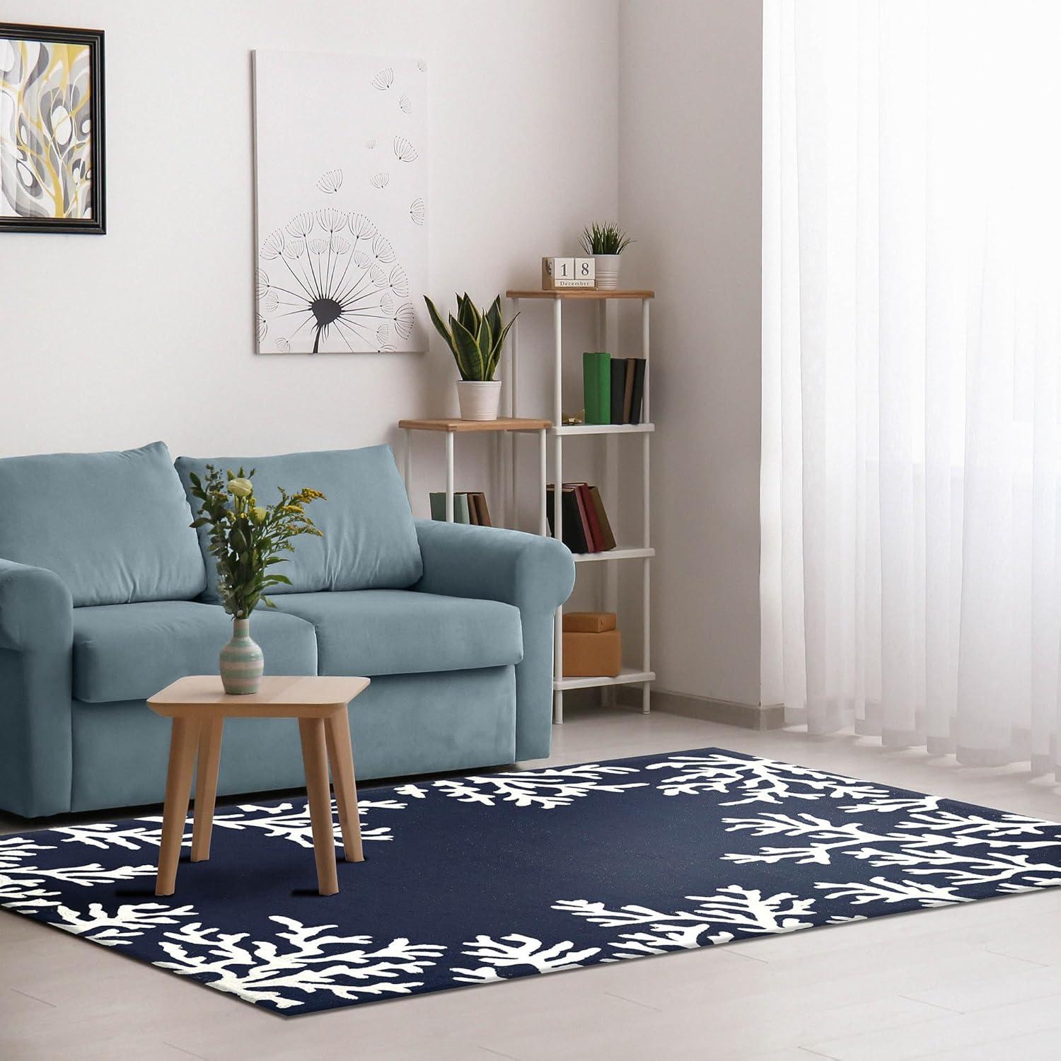 Hand-Tufted Easy Care Blue Wool & Synthetic Rectangular Rug