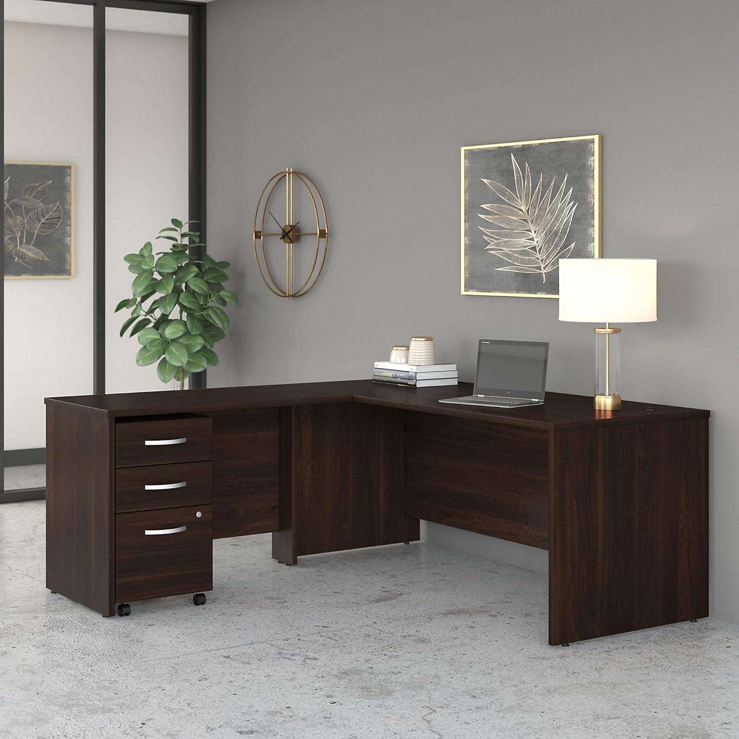 Studio C 72W x 30D L Shaped Desk with Drawers in Black Walnut - Engineered Wood