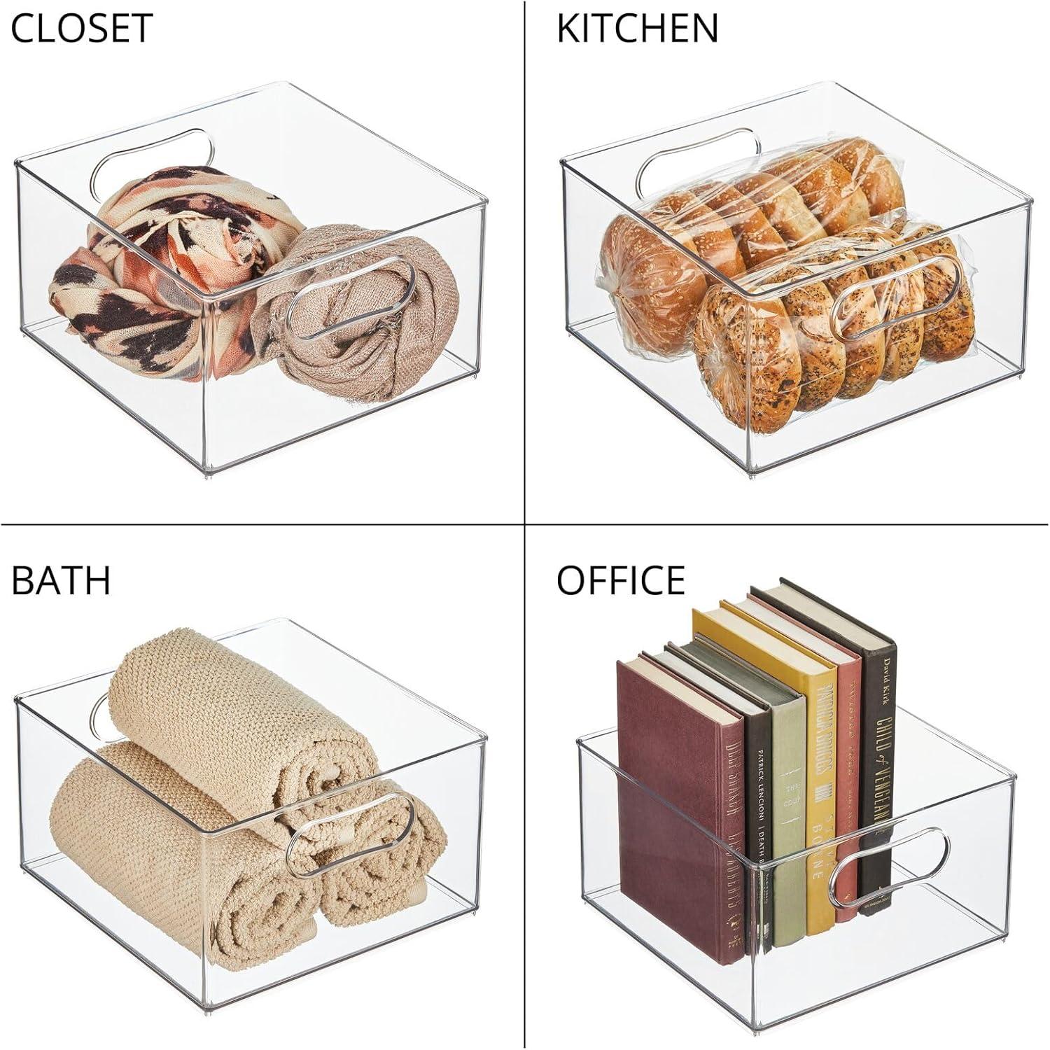 mDesign Deep Plastic Home Storage Organizer Bin, Built-In Handles, 8 Pack, Clear