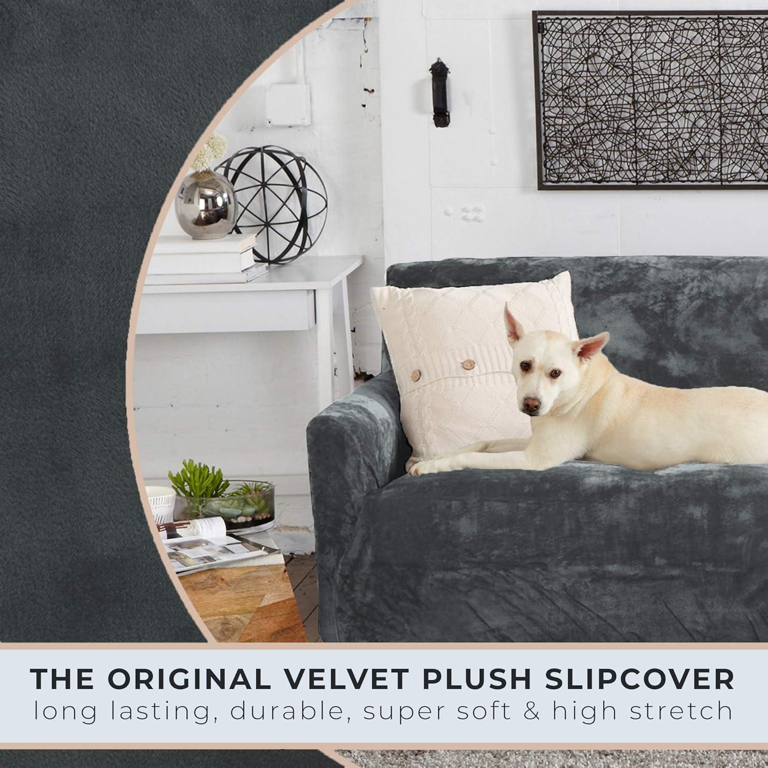 Wild Dove Grey Velvet Plush Stretch Recliner Slipcover