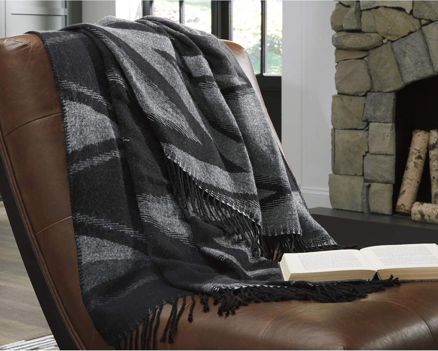 Cecile Black and Gray Tribal Acrylic Throw Blanket