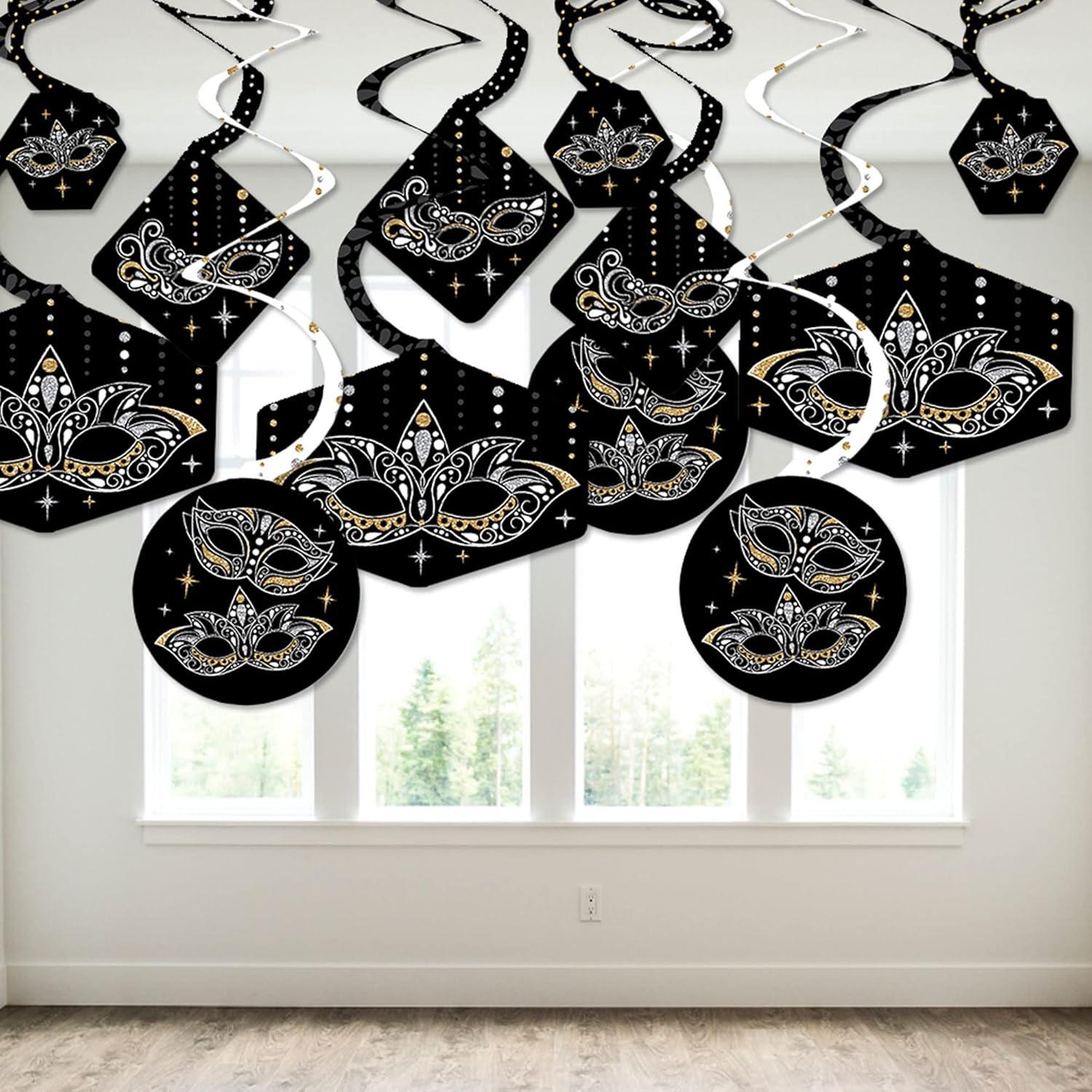 Big Dot of Happiness Masquerade - Carnival Mask Party Hanging Decor - Party Decoration Swirls - Set of 40