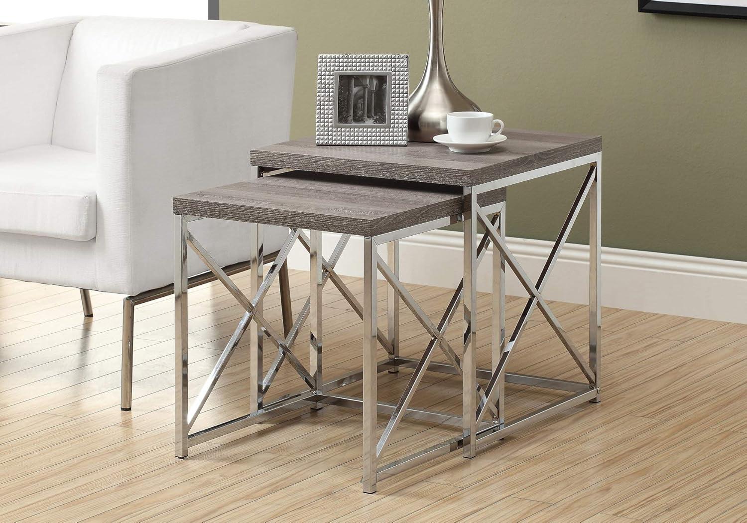 Monarch Specialties Contemporary Accent 2-Piece Nesting End Tables, Dark Taupe