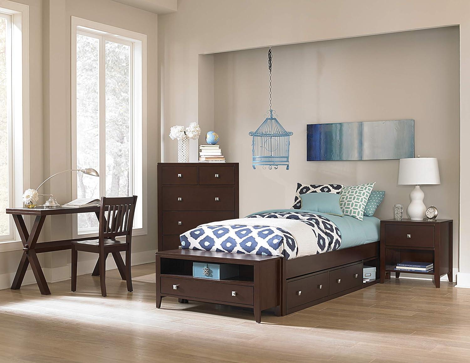 Transitional Twin Storage Bed with Dual Drawers in Rich Brown