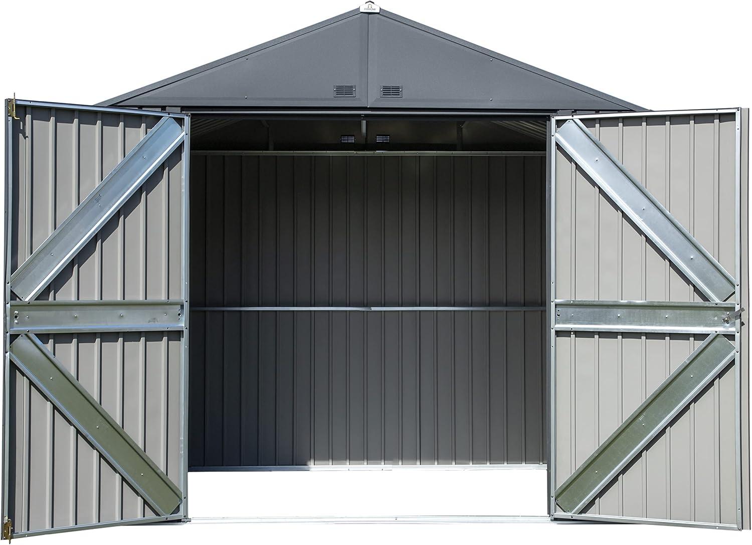 Elite 8' x 6' Gray Steel Storage Shed with Swing Doors