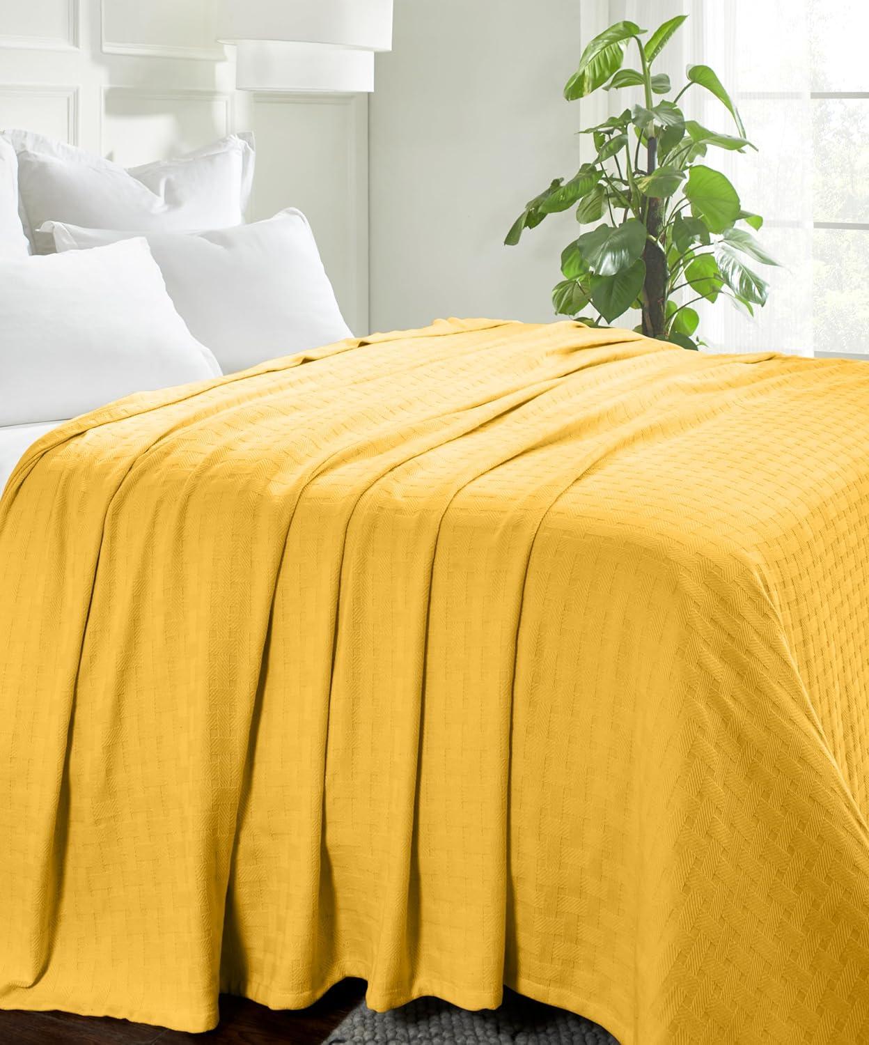 Superior Basketweave All-Season Cotton Blanket, King, Gold