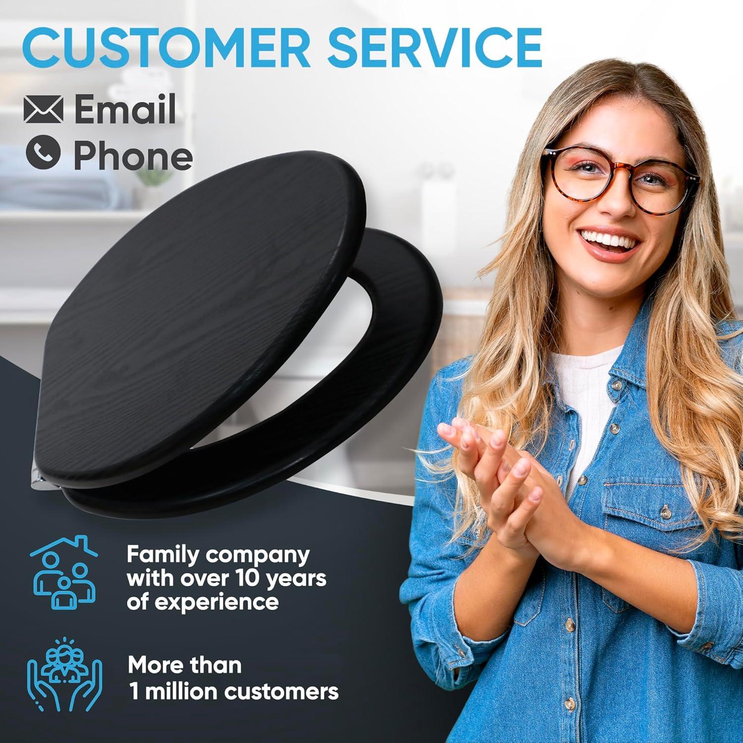 Sanilo Soft Close Toilet Seat ELONGATED, Quiet and Slow Close Lid and Seat, Strong Bumpers and Hinges, Black Wood