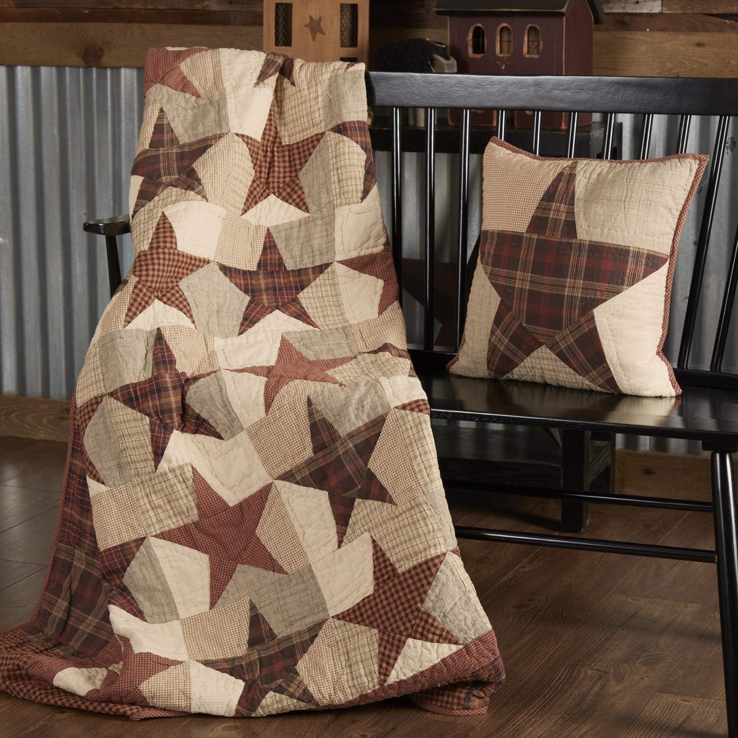 Abilene Star Quilted Throw Blanket in Burgundy and Tan Cotton