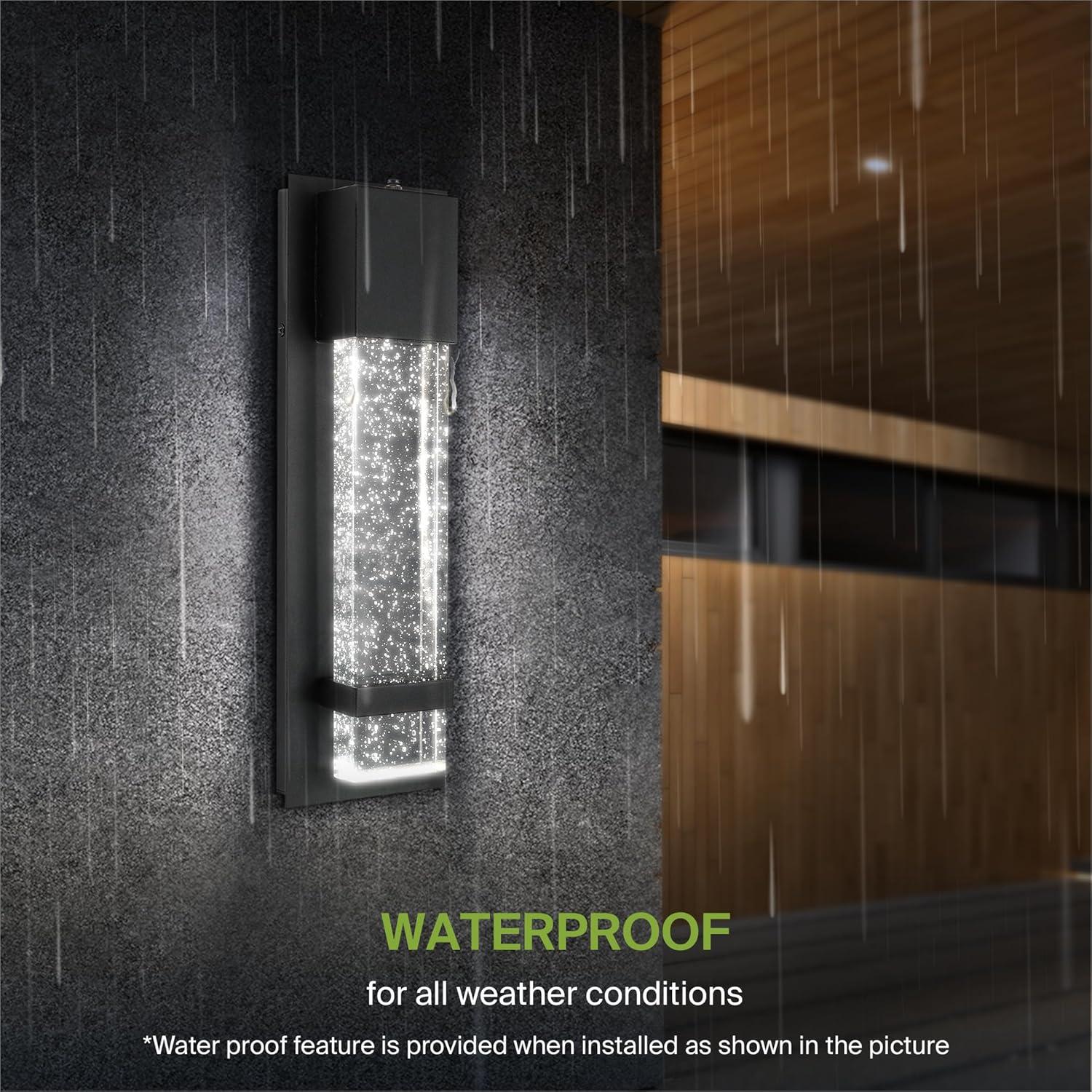 ASD LED 13 Inch Bubble Glass Wall Light Fixture | 12W 500LM 3000-5000K 120V | 3CCT, Waterproof, Photocell, ETL Listed | Exterior Dusk To Dawn Sconce, Outdoor-Indoor Lighting | Black