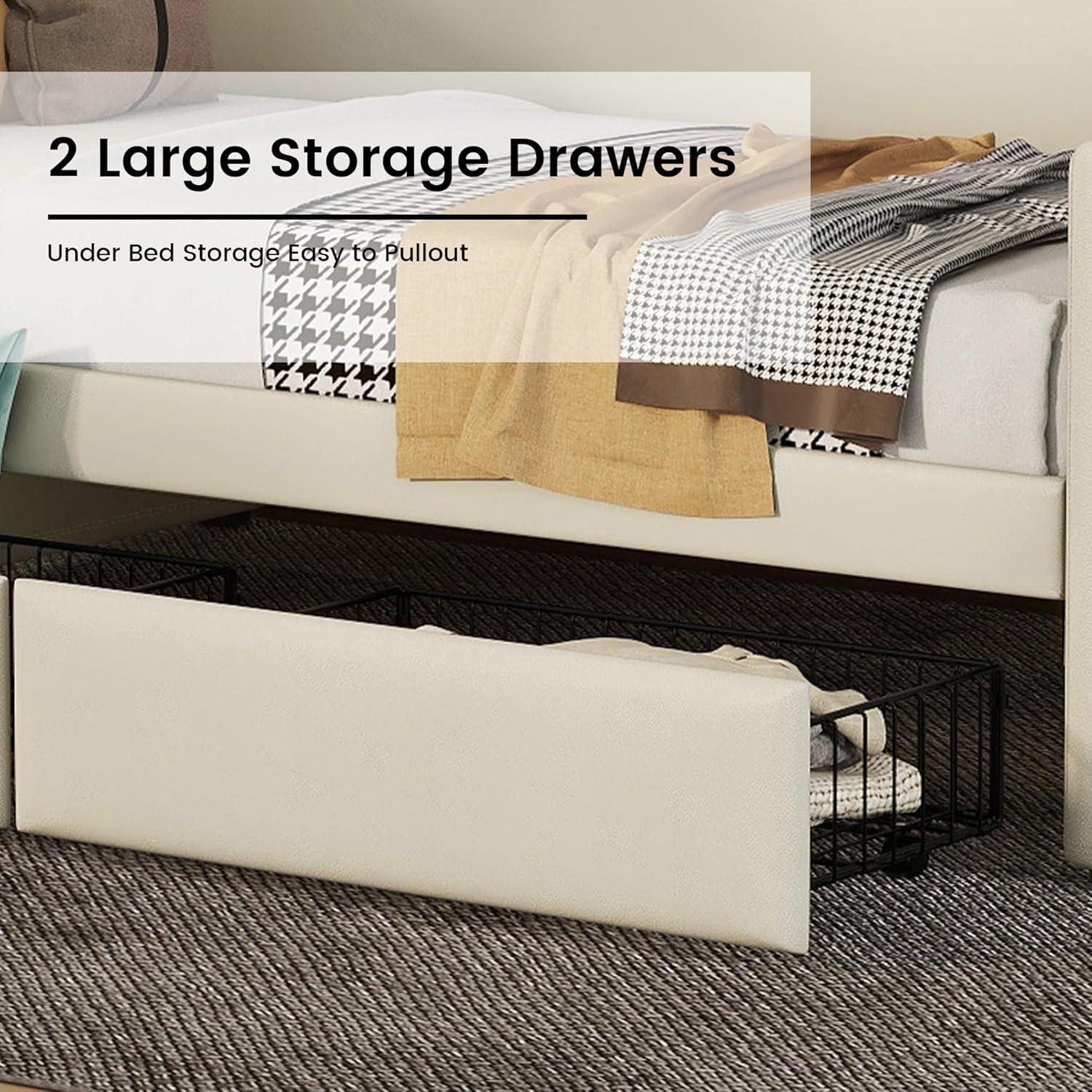 Miekor Muebles Sofá Cama Twin con Cajones de Almacenamiento, Sofá Cama Tapizado con Estación de Carga y Luces Led, Beige (Artículo Antiguo W1580S00022) 00033