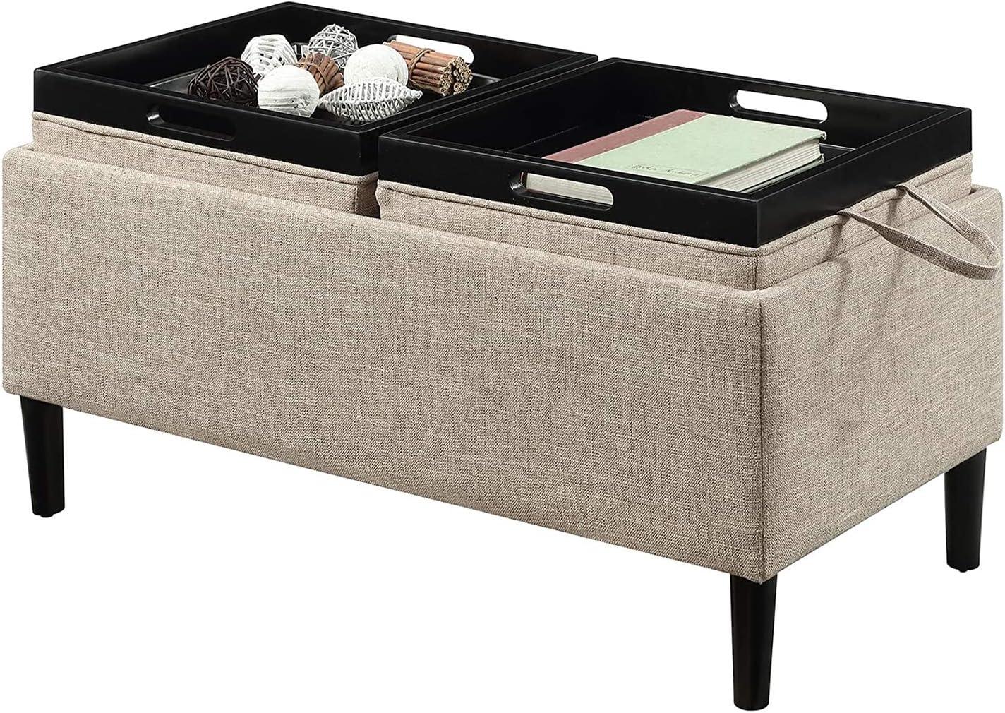 Convenience Concepts Designs4Comfort Storage Ottoman with Trays in Cream Fabric