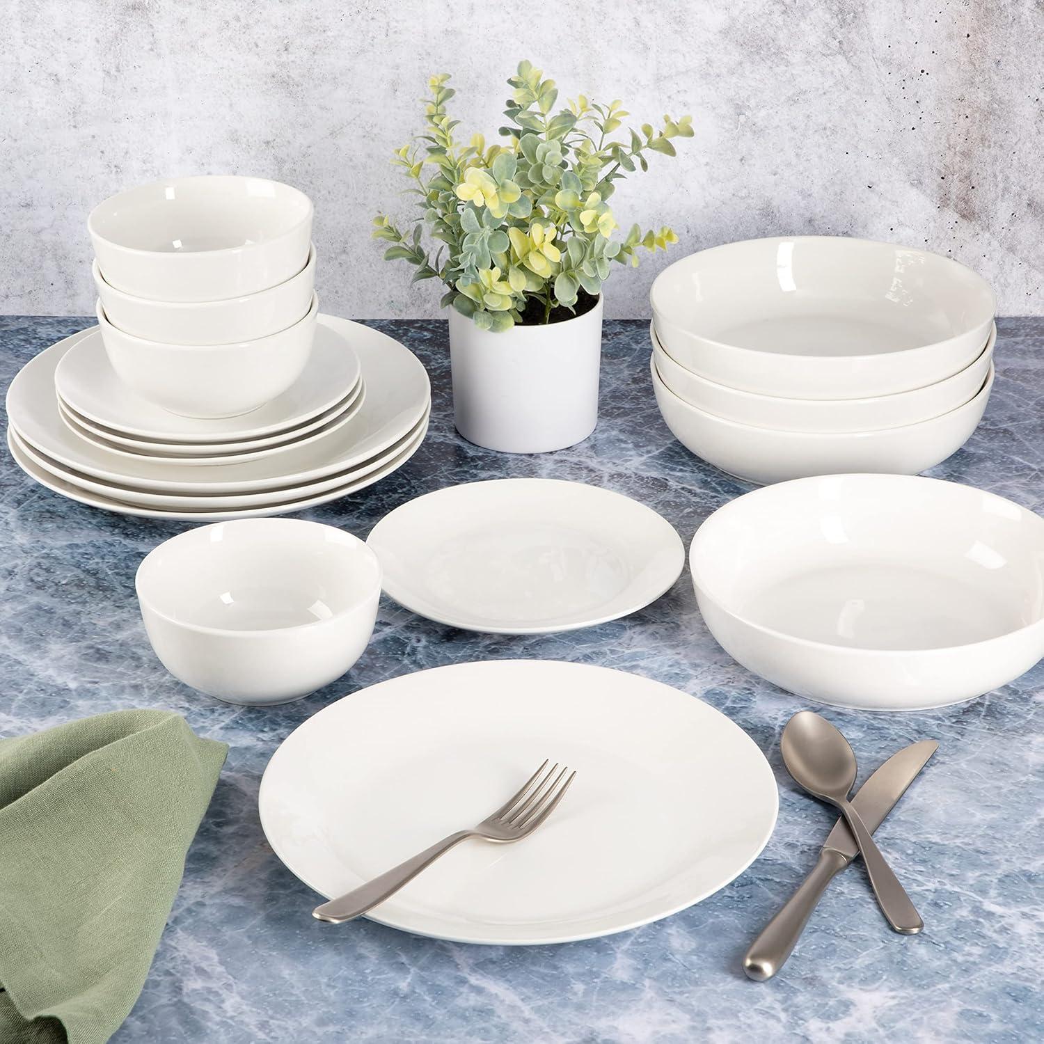 16pc Ceramic Gracious Dining Dinnerware Set White - Gibson Home