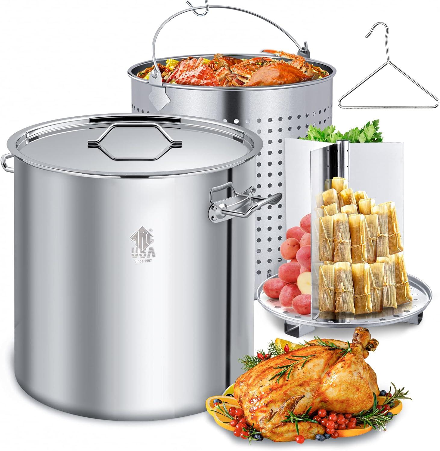 64-Quart Stainless Steel Stock Pot with Basket and Lid