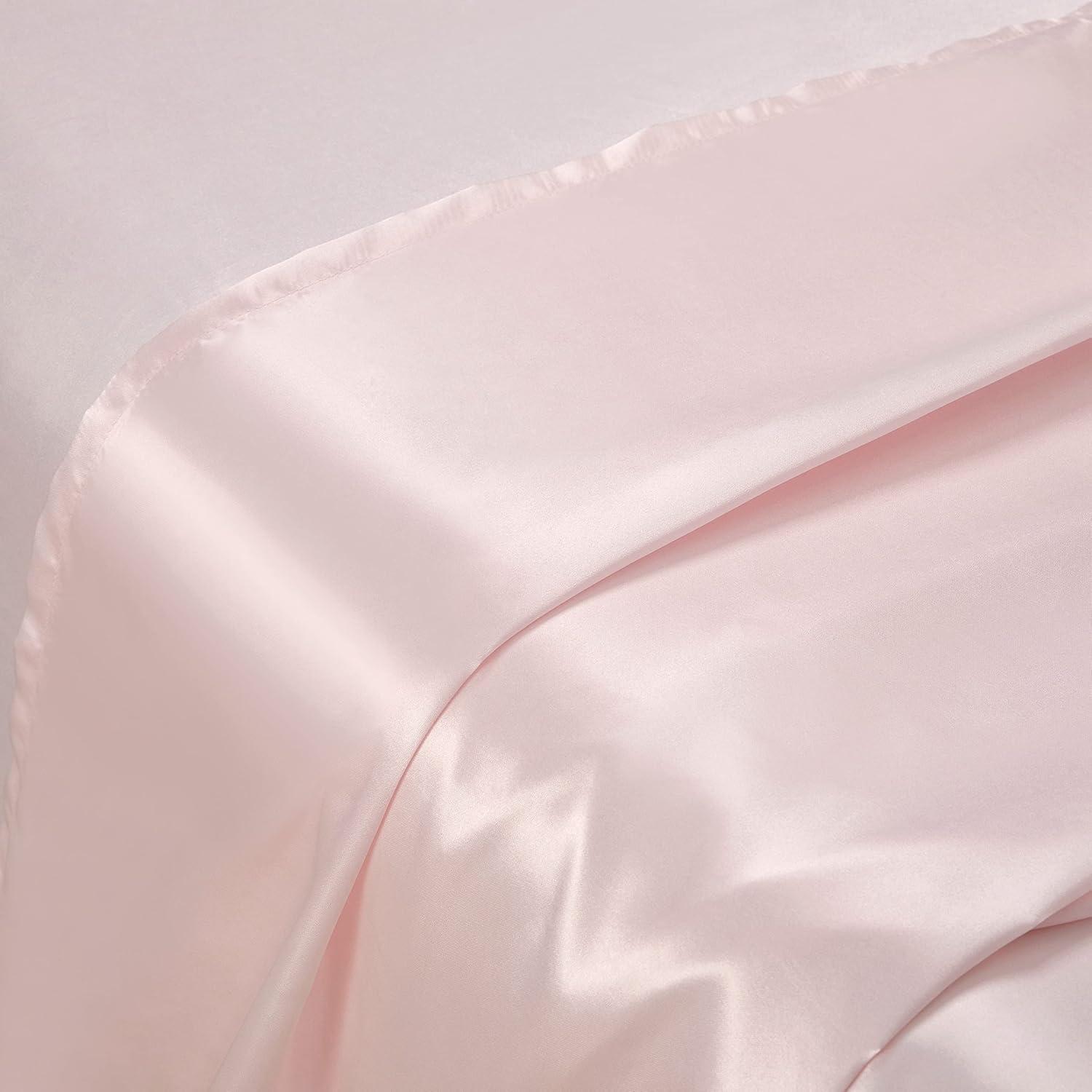 Blush Pink Satin King Sheet Set with Deep Pockets