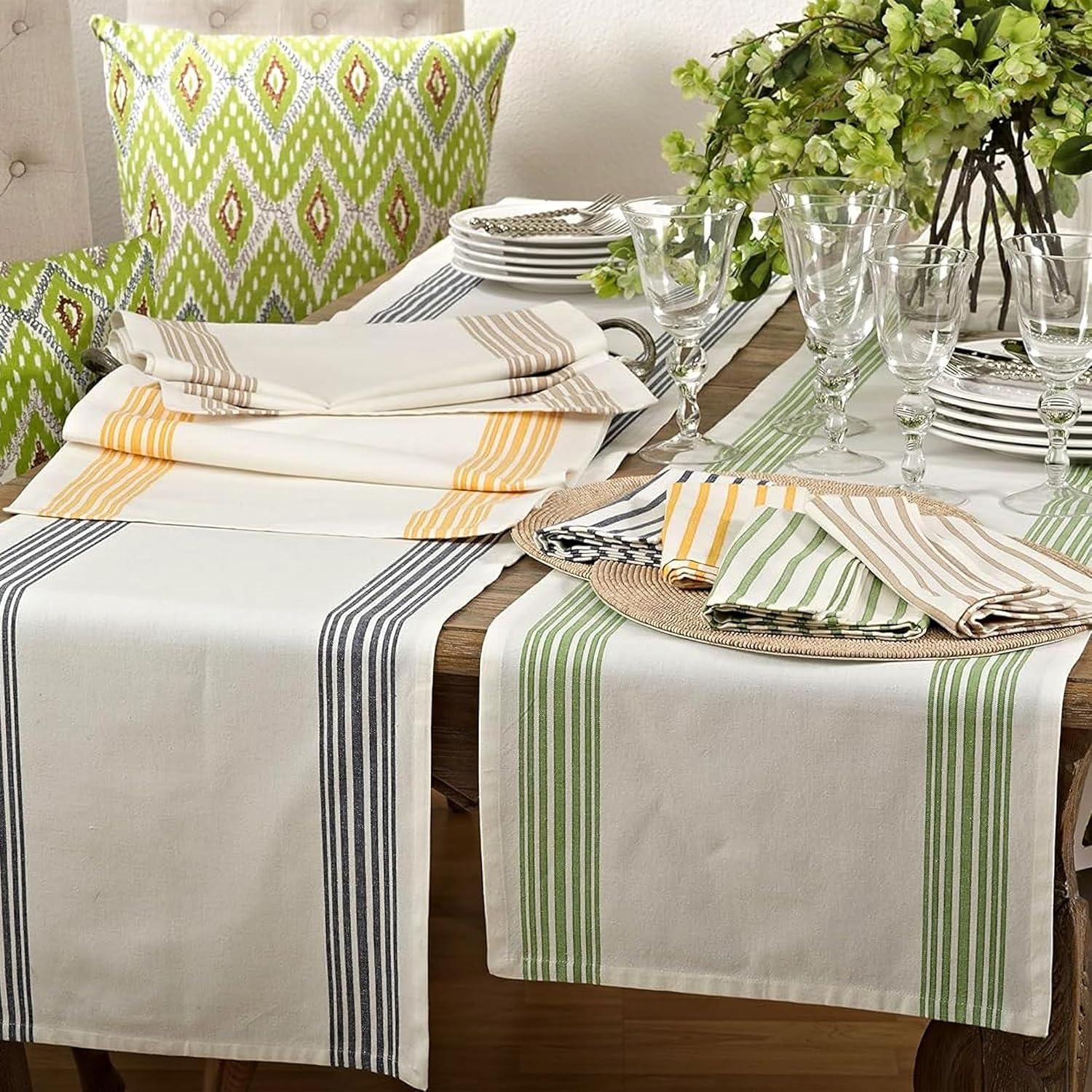 Lime Green and White Striped Cotton Table Runner