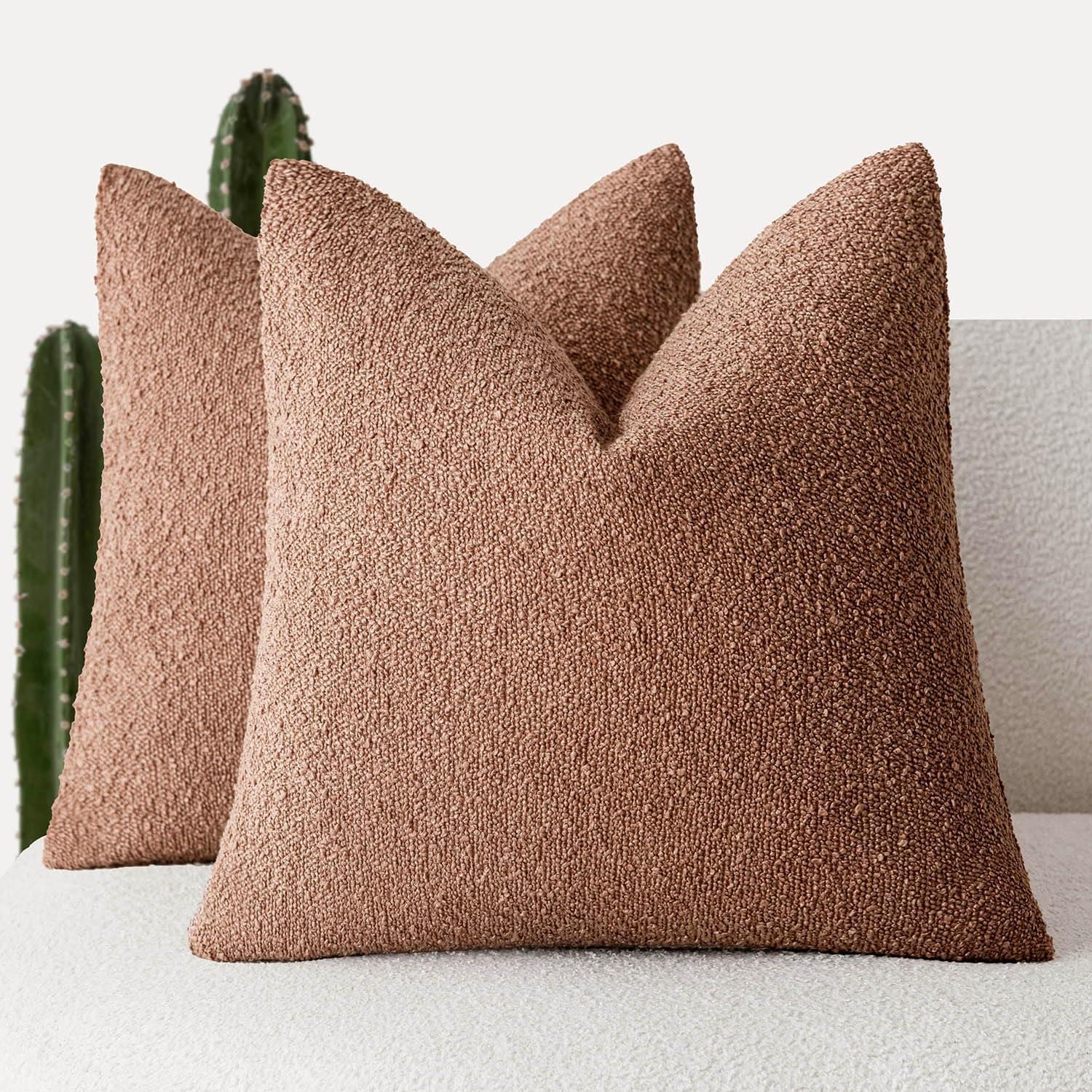 Boucle Decorative Throw Pillow Covers for Couch Set of 2, 18x18 inches, Beige