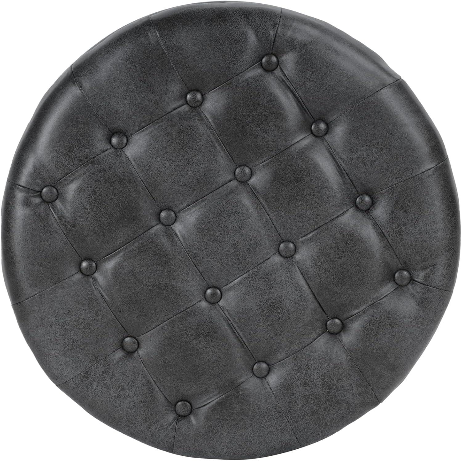 Large Tufted Round Storage Ottoman Faux Leather Gray - HomePop: Modern Upholstered Bench with Hardwood Frame