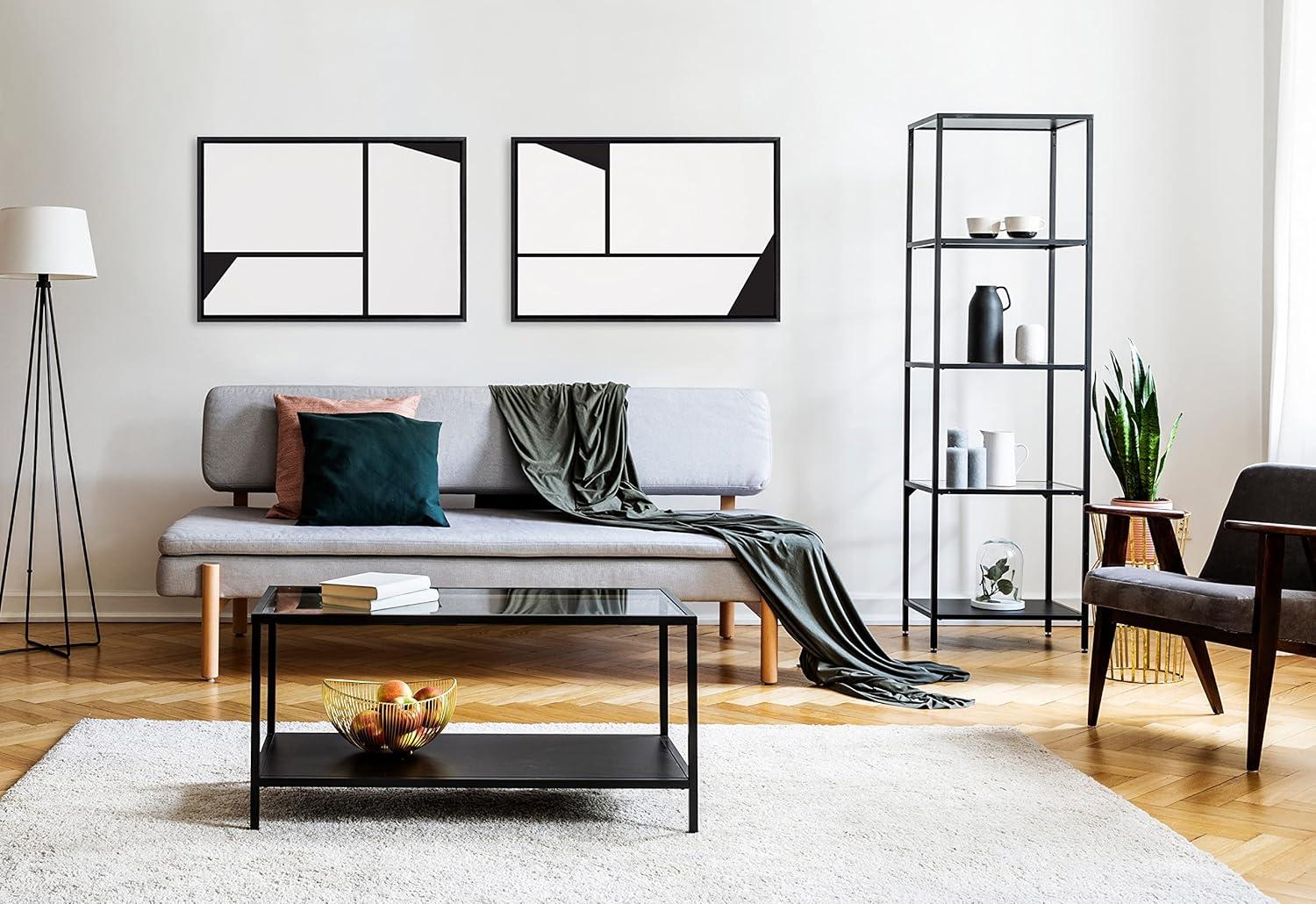 Kate and Laurel Sylvie Sleek Luxe Minimalist Black and White Abstract Framed Canvas Wall Art Set by The Creative Bunch Studio, 2 Piece 23x33 Black, Simple Minimal Art Set for Wall