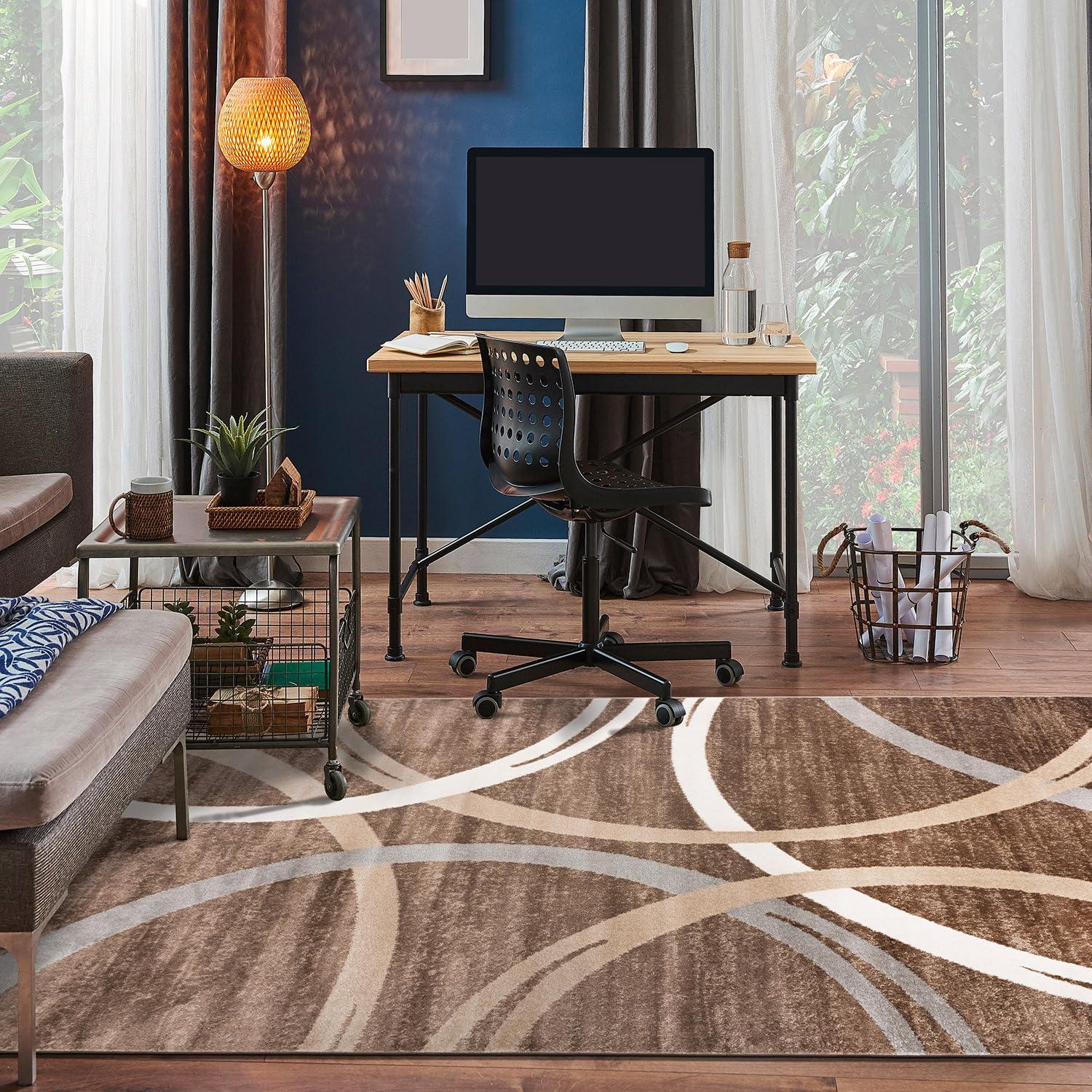 World Rug Gallery Contemporary Abstract Circles Design Brown 7'10" x 10'2" Area Rug