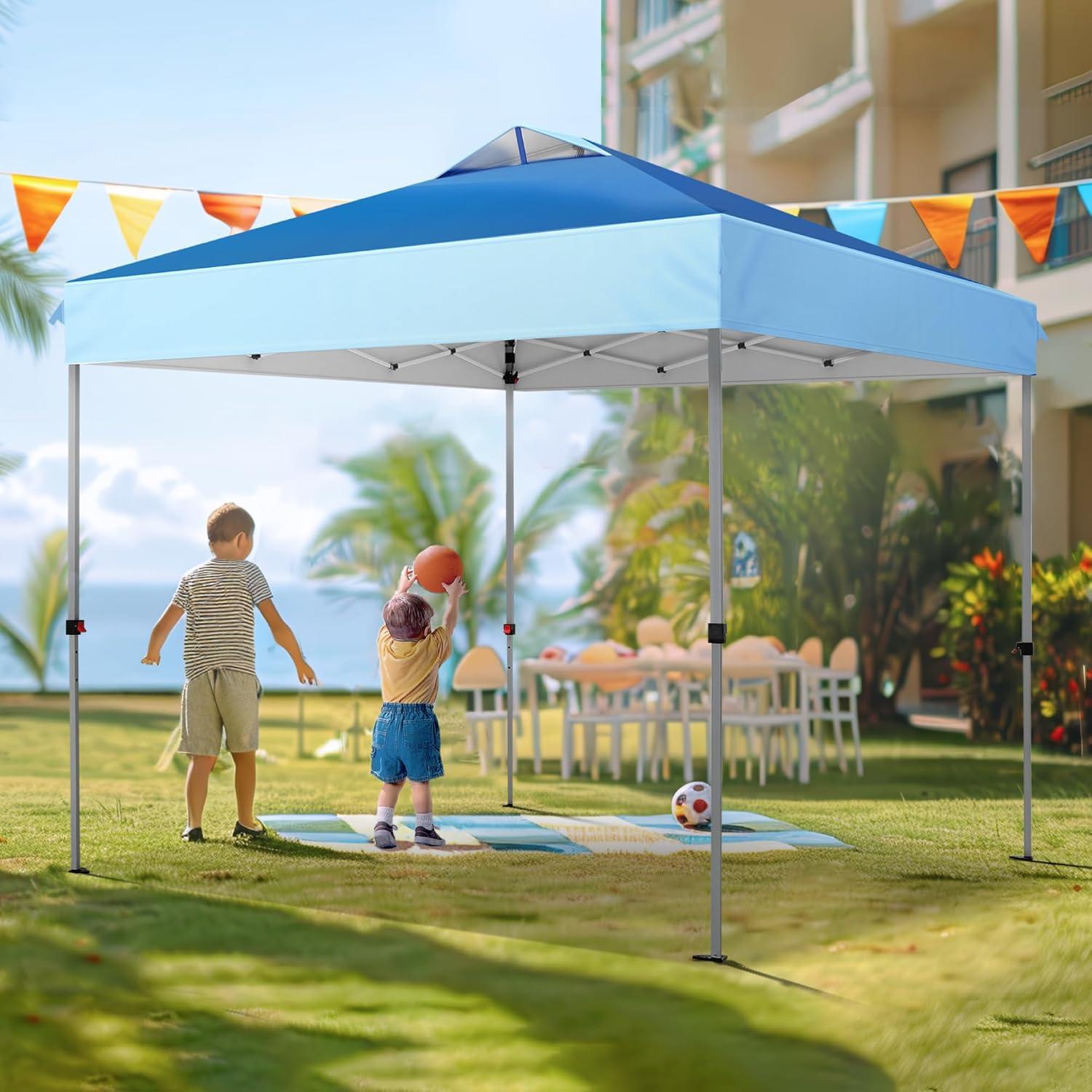 MAISON ARTS 10x10 Pop-up Canopy Portable Lightweight FoldingTent, Adjustable Height Instant Gazebo Canopy with Wheeled Bag Light Blue 10x10ft