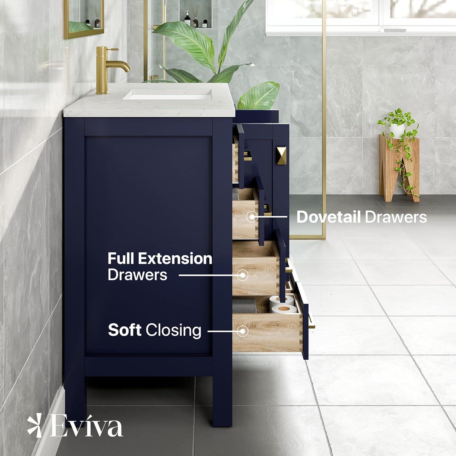 Eviva Hampton 36" Gray Transitional Bathroom Vanity w/ White Carrara Top