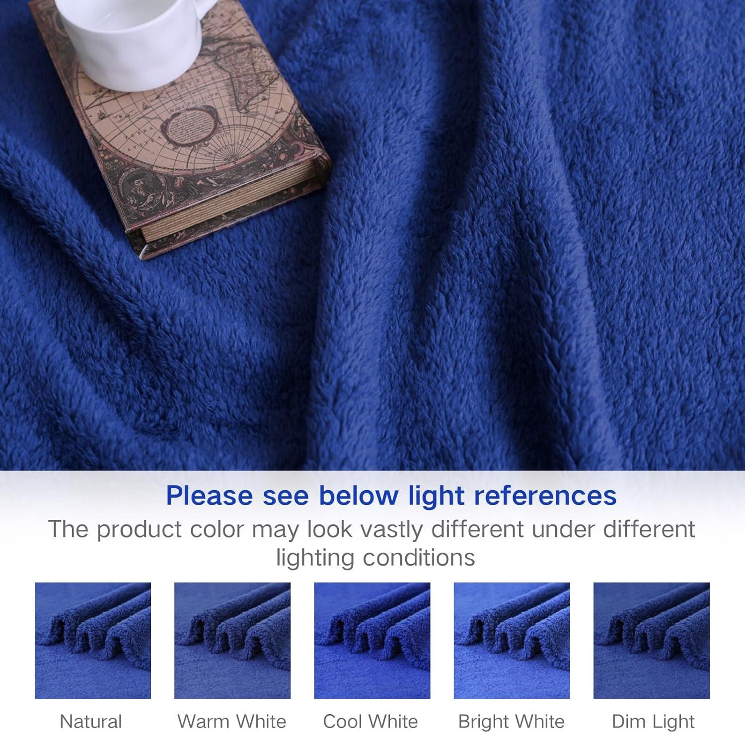 My World Cloud Faux Shearling Throw Blanket Navy: Sensory Friendly, Knitted Polyester, Machine Washable