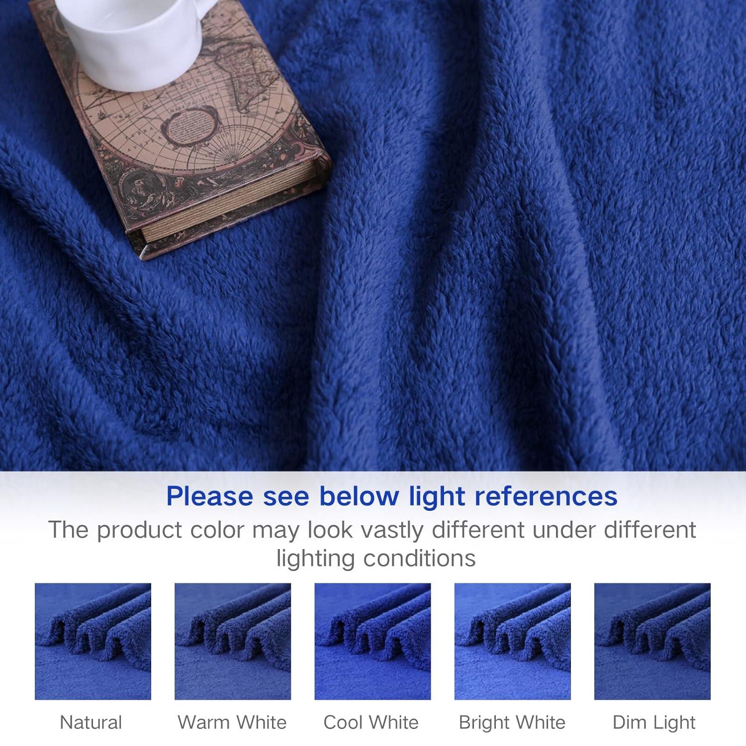 My World Cloud Faux Shearling Throw Blanket Navy: Sensory Friendly, Knitted Polyester, Machine Washable