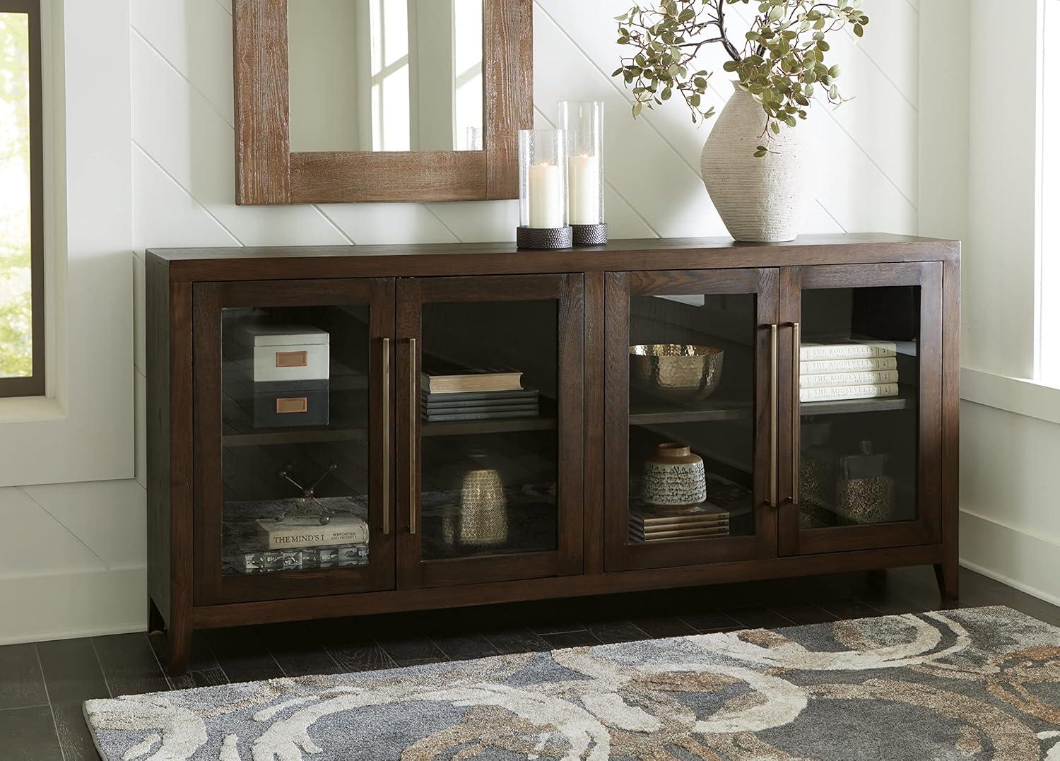 Balintmore 80" Brown Oak Veneer Accent Cabinet with Adjustable Shelving