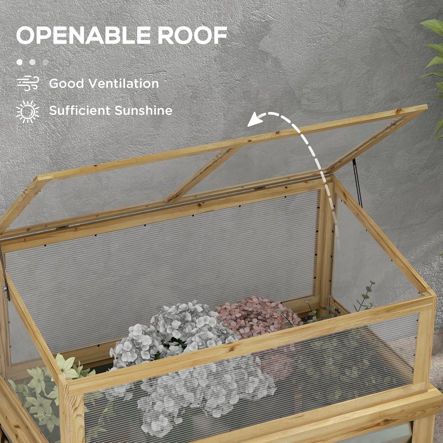 CoSoTower Raised Garden Bed with Polycarbonate Greenhouse, Lean-To Garden Wooden Cold Frame Greenhouse Flower Planter Protection, Lean to Roof, 41" X 22.5" X 28.25", Natural