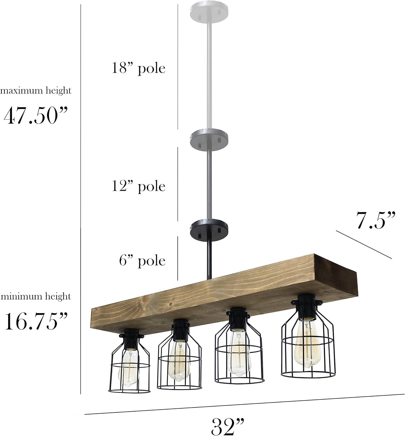 Elegant Designs 47.5" Farmhouse Rustic Cage Ceiling Pendant, Restored Wood, Black/Brown