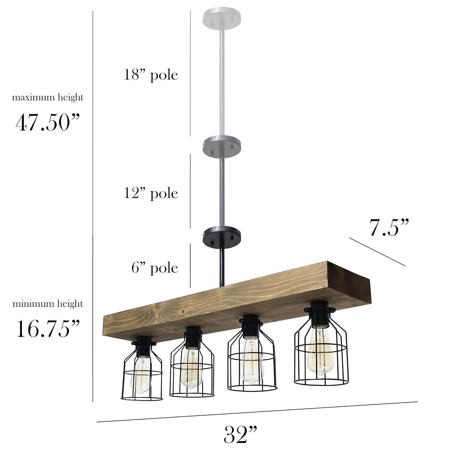 Elegant Designs 47.5" Farmhouse Rustic Cage Ceiling Pendant, Restored Wood, Black/Brown