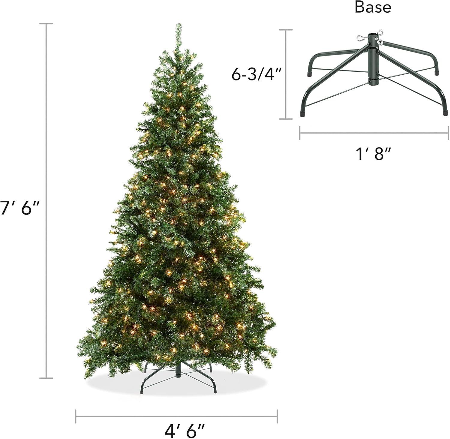 7.5FT Pre-Lit Green Spruce Artificial Christmas Tree with Metal Stand