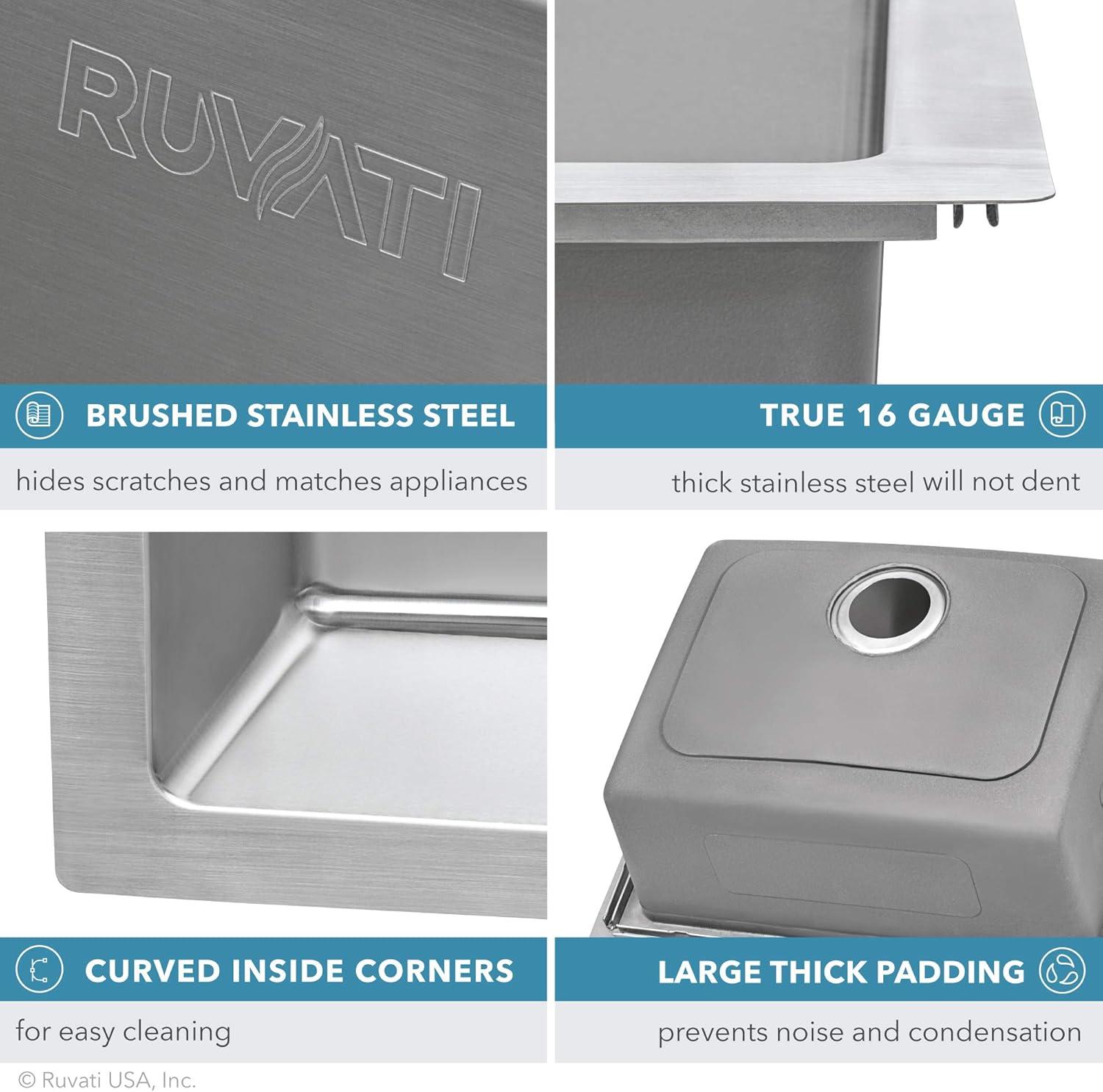 Ruvati 33 x 22 inch Drop-in Topmount Kitchen Sink 16 Gauge Stainless Steel Single Bowl