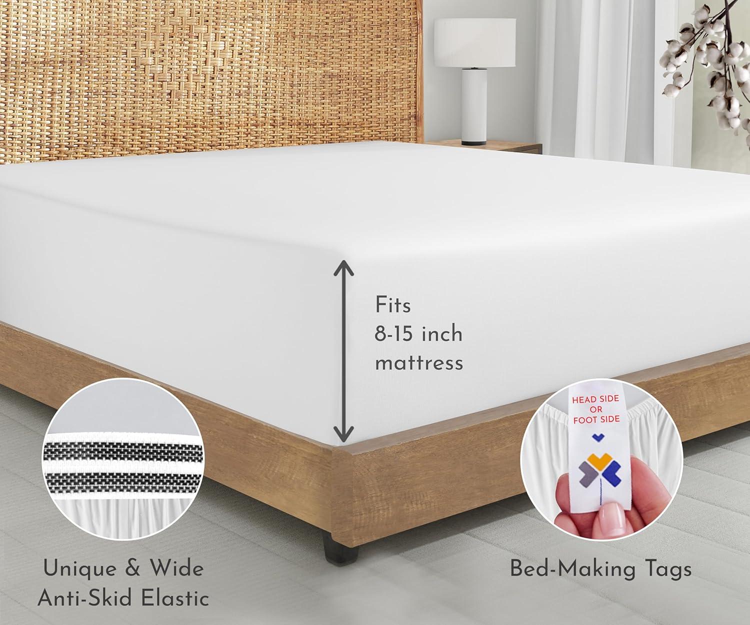 California Design Den 2-Pack 100% Organic Cotton Fitted Sheet Queen Size, Cooling Percale Weave, Lightweight & Crisp With Snug-Fit, Queen Deep Pocket Fitted Sheet Only -Bright White