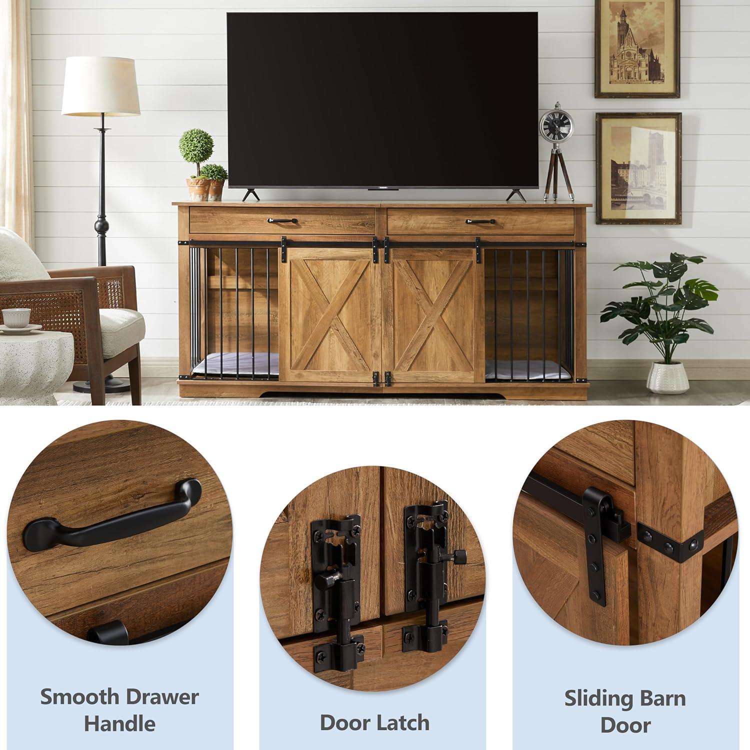 Tucker Murphy Pet™ 37.8''W Modern Dog Crate Furniture With Drawer And Sliding Door