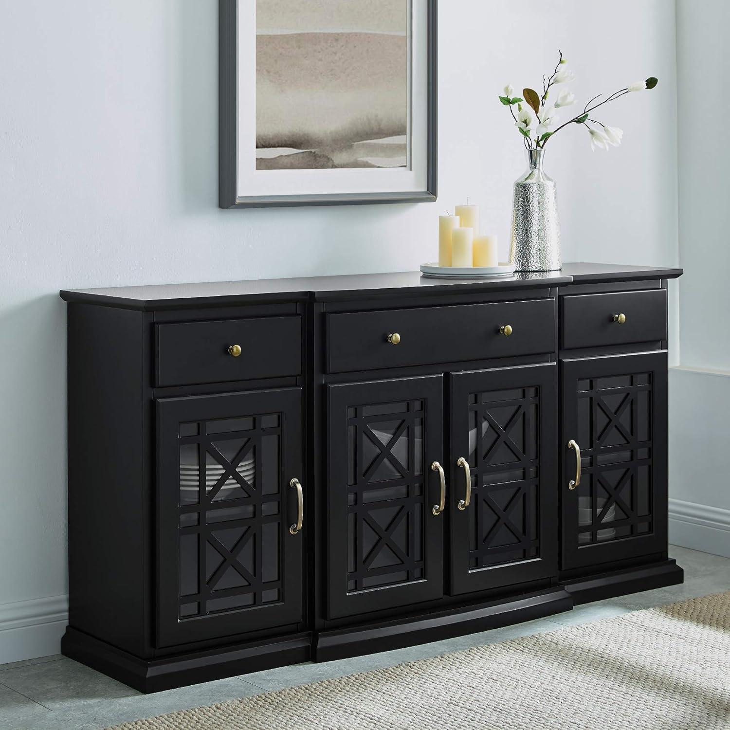 Elegant 60'' Black Engineered Wood & Metal Sideboard with Adjustable Shelves