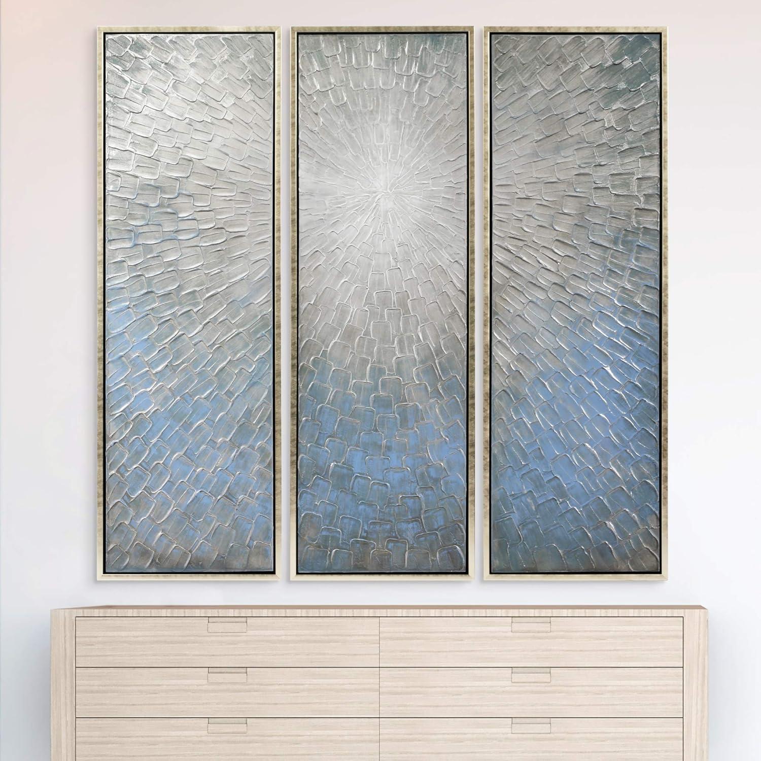 Silver Ice Textured Metallic Hand Painted Canvas Wall Art by Martin Edwards,60" x 20" each