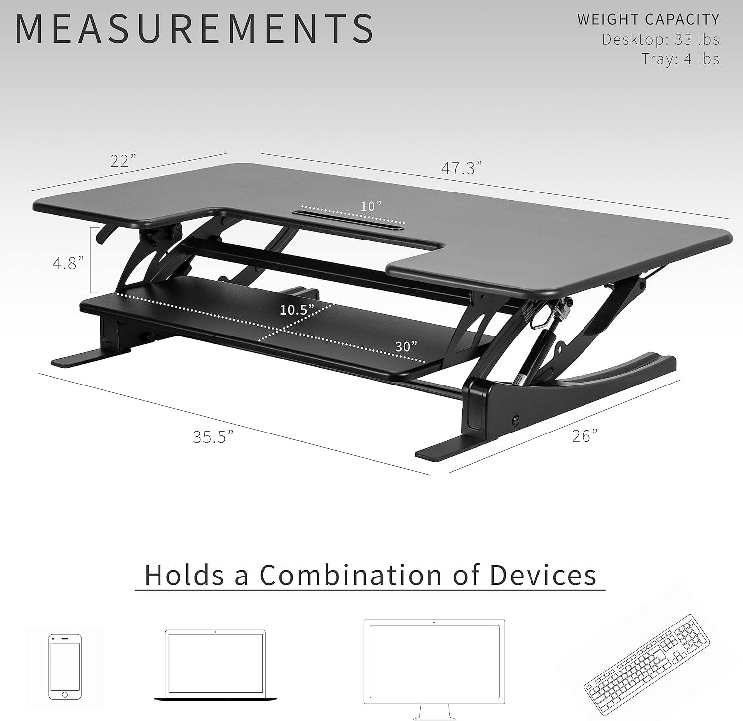 VIVO Black 48" Height Adjustable Standing Desk Monitor Riser, Sit Stand Tabletop