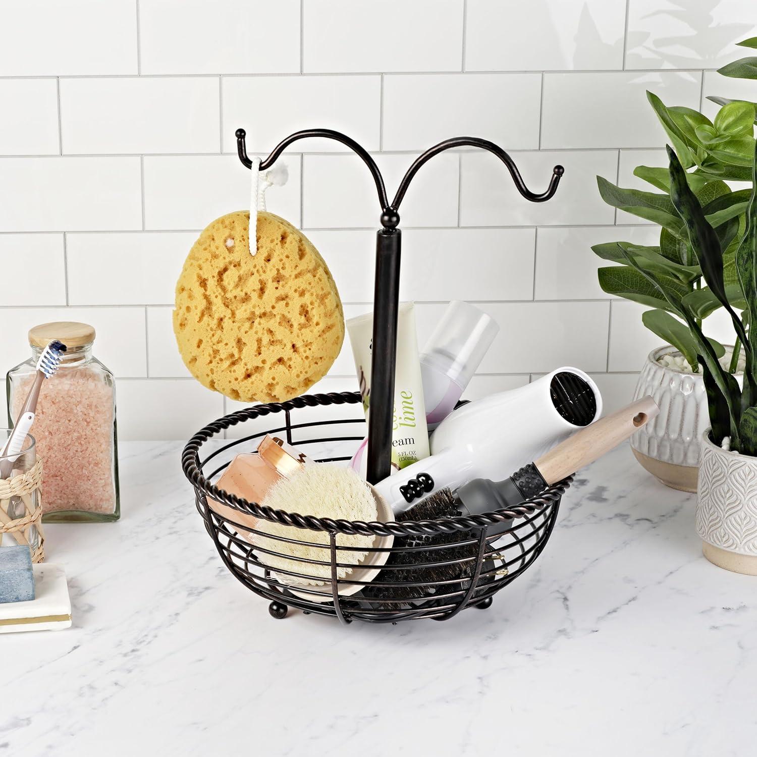 Black Iron Rope Design Fruit Basket with Double Banana Hook