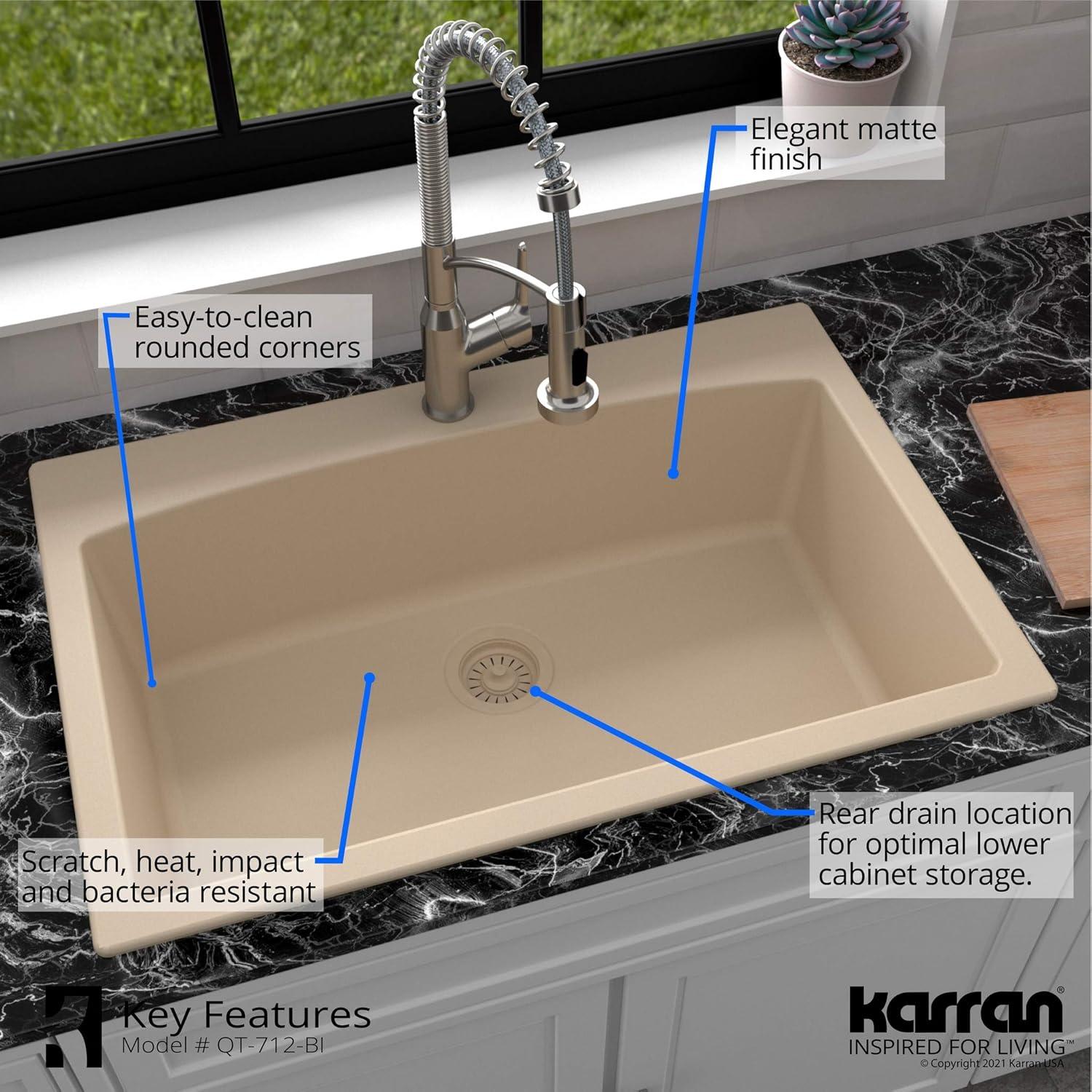 Karran Drop-in Quartz Composite 33'' X 22'' 1-Hole Single Bowl Kitchen Sink
