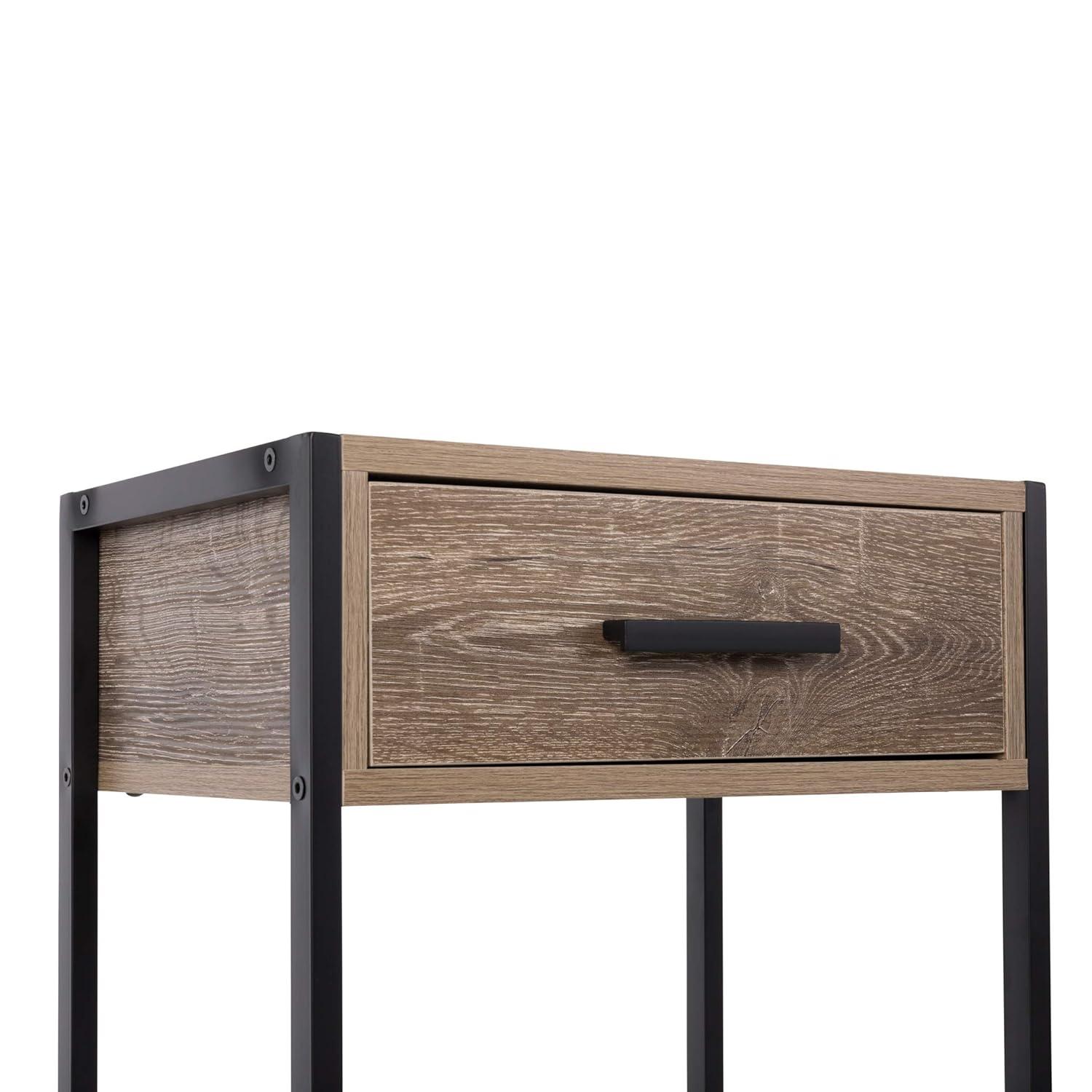 Tribeca Weathered Wood Veneer Bedside Table with Storage