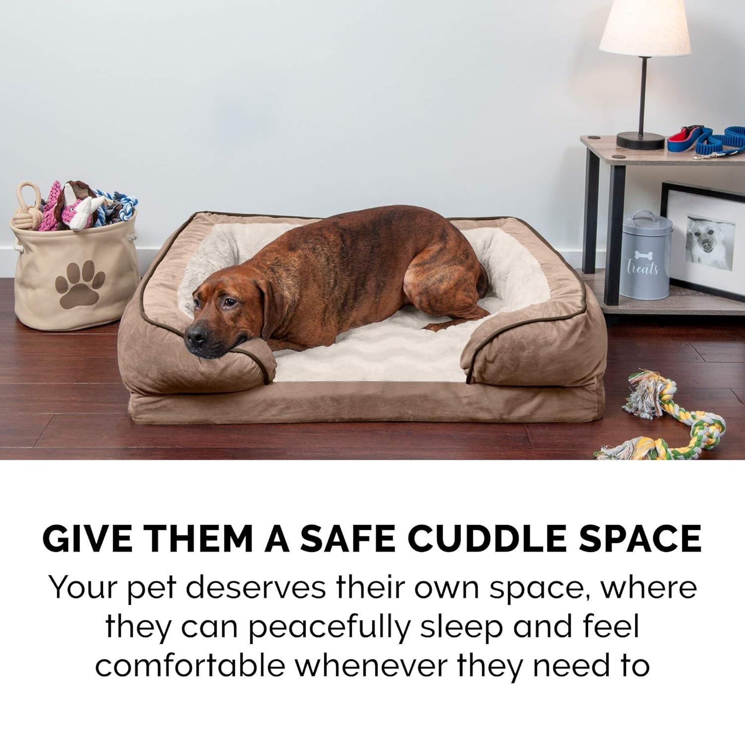 FurHaven Velvet Waves Perfect Comfort Cooling Gel Sofa Dog Bed - Large, Brownstone