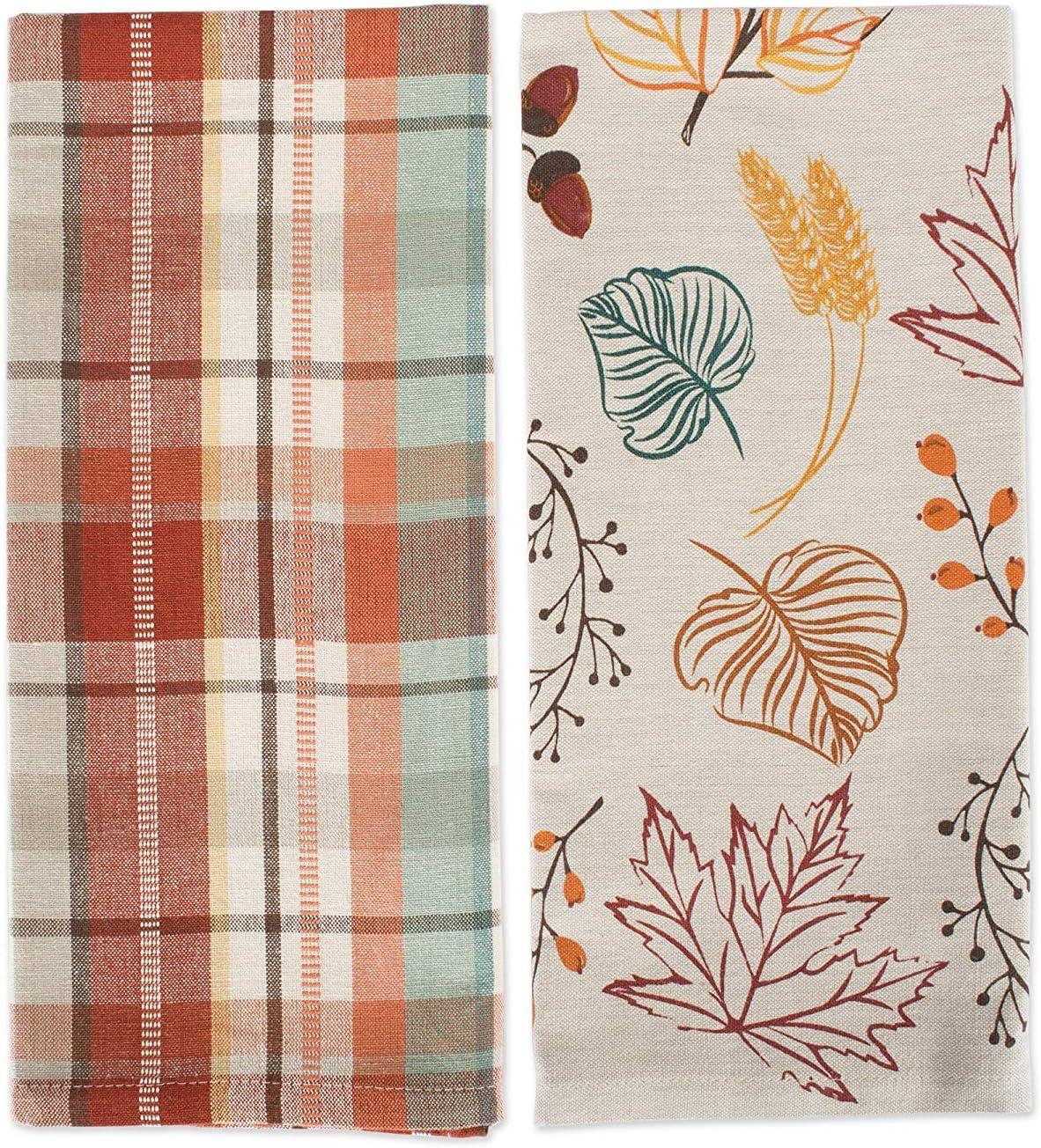 Assorted Color Autumn Leaves Dishtowel Set - Set of 2