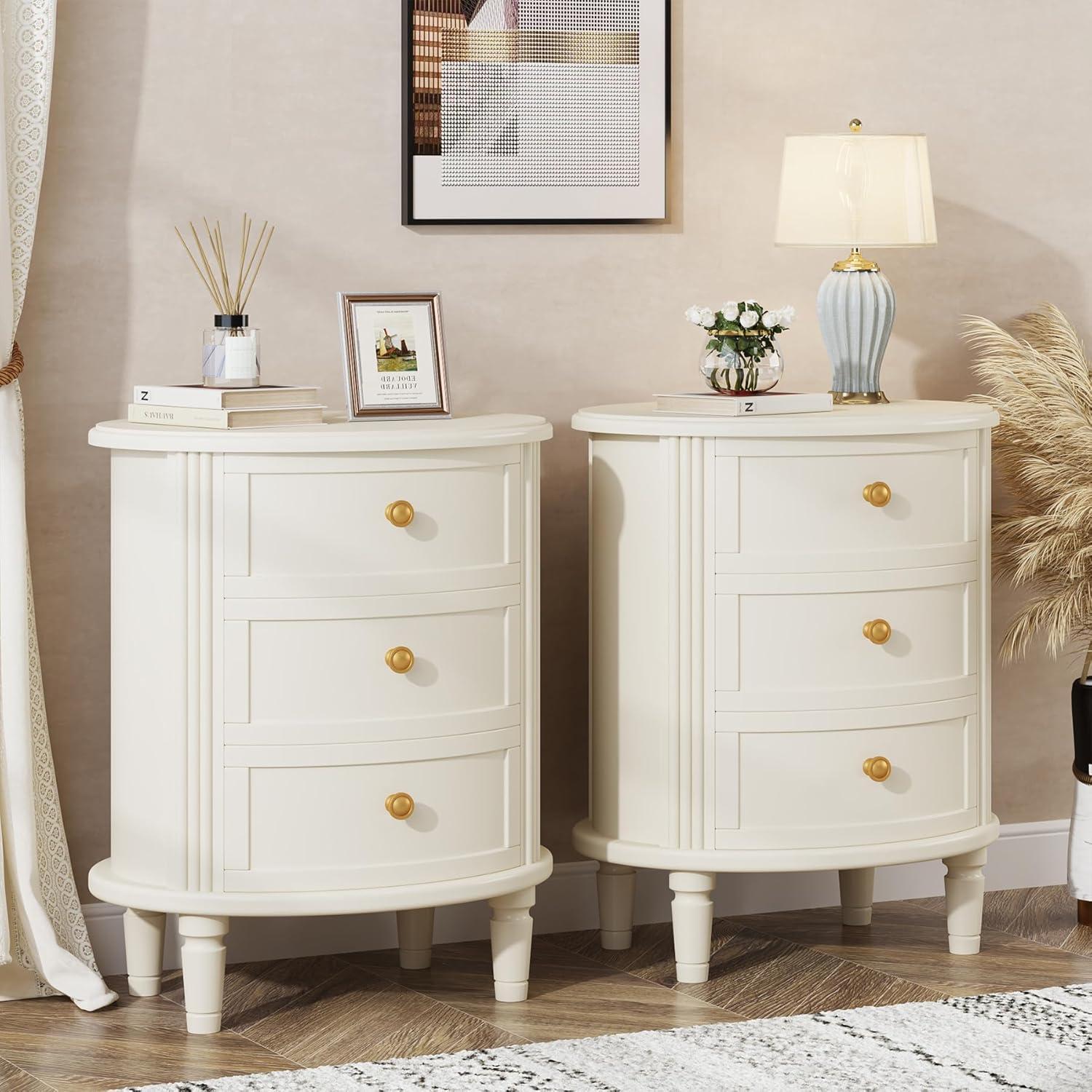 Nightstand with 3 Drawers, No Assembly White