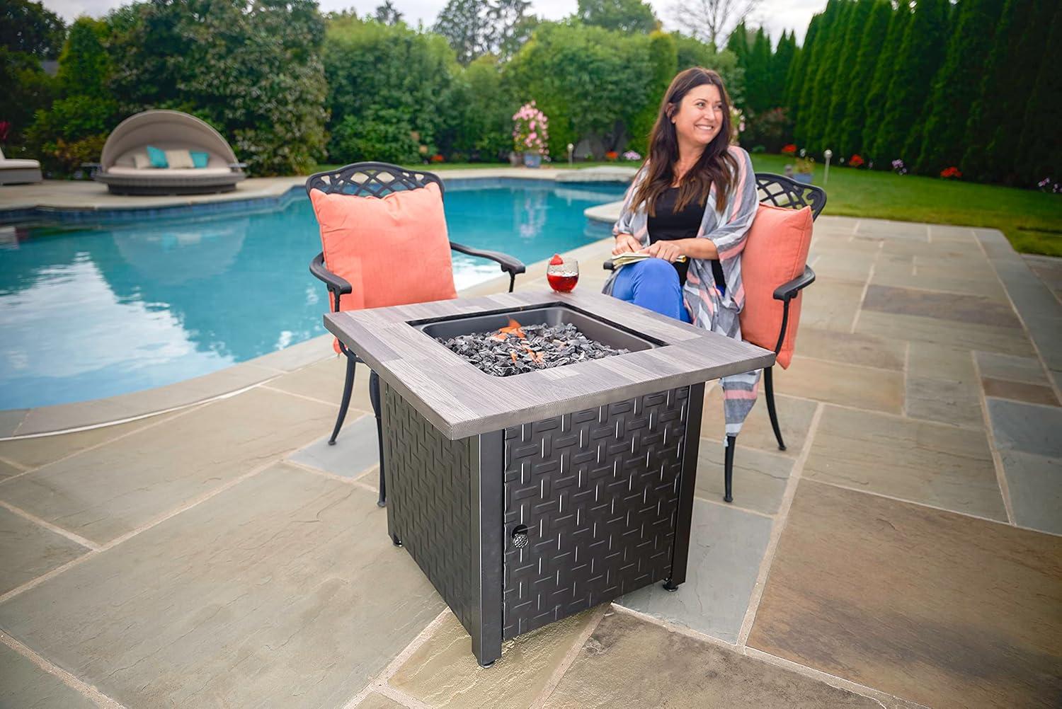 Black and Grey Steel Gas Fire Pit Table