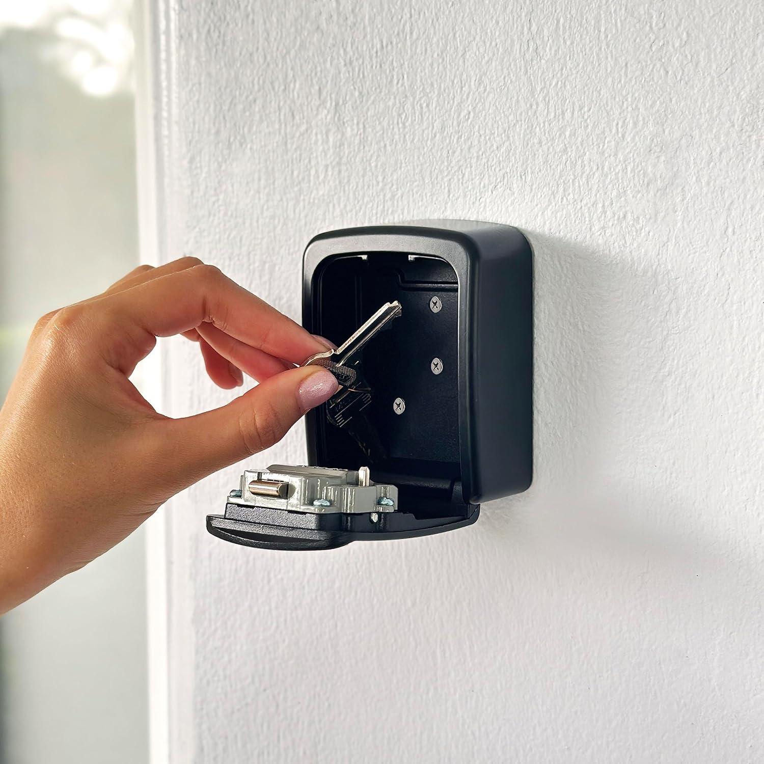 Iron Lock - Small Wall Mount Key Lock Box with 4-Digit Combo Resettable Code, Waterproof Lockbox